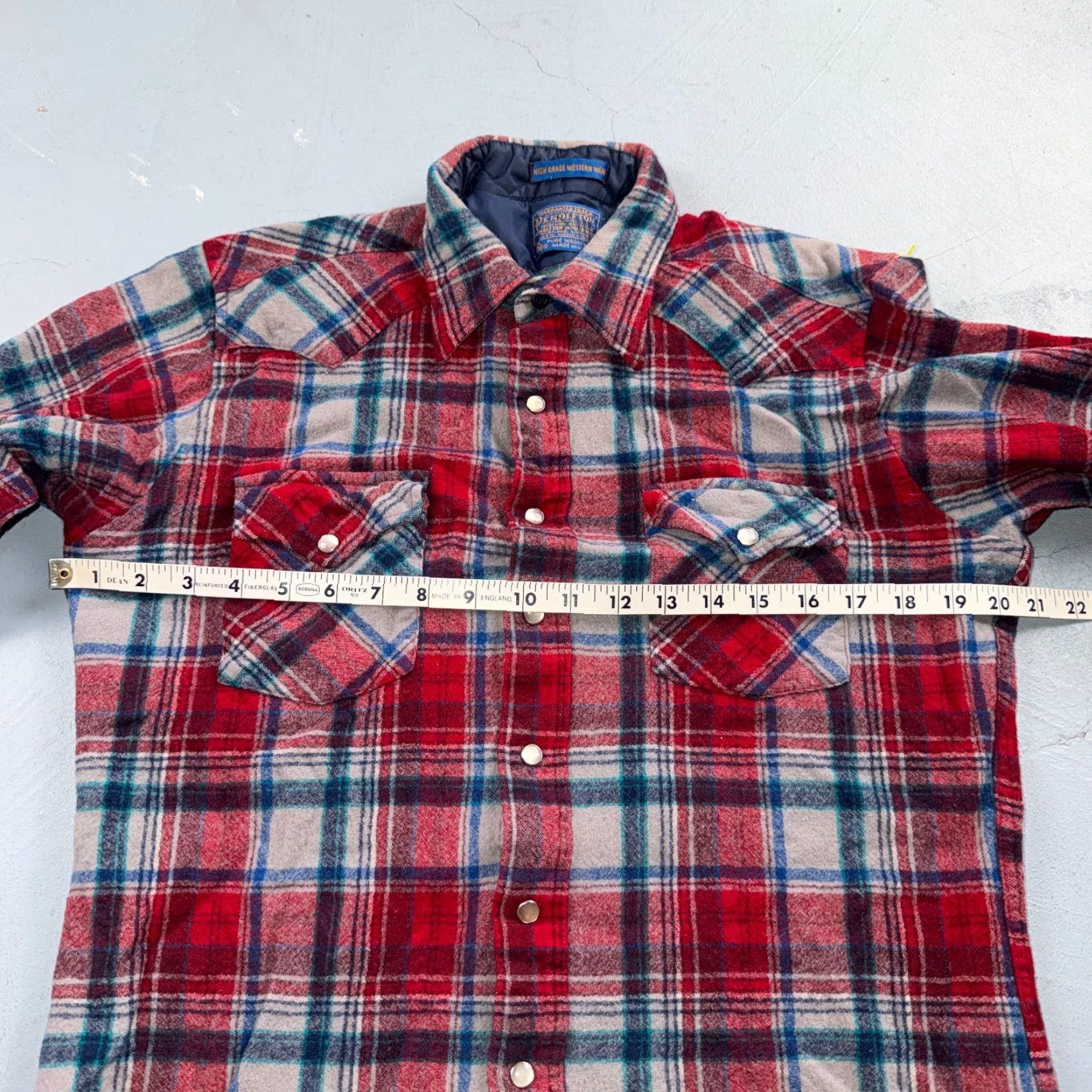 Pendleton VINTAGE Pendleton Shirt Western Plaid 100% Virgin Wool Red Pearl Snap Button-Up Long Sleeve Collared - Mens - Size L - Men Size US L / EU 52-54 / 3 - 6 Thumbnail