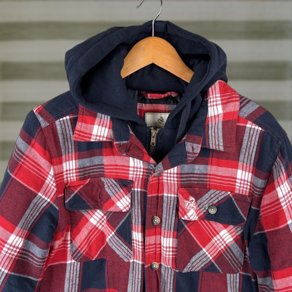Vintage Legendary Whitetails Hoodie Shirt Jacket Shacket Men M Plaid Red Heavyweight Quilted Pockets Pocket Hooded Outdoor Winter Fall Spring Casual Workwear Size US M / EU 48-50 / 2 - 1 Thumbnail