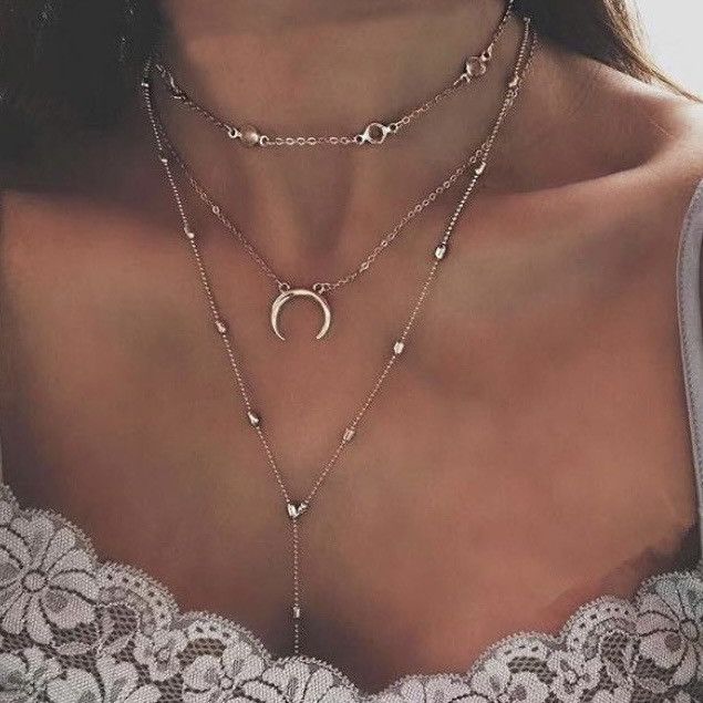 Other Silver tone multi layered crescent moon drop pendant necklac Size ONE SIZE - 2 Thumbnail