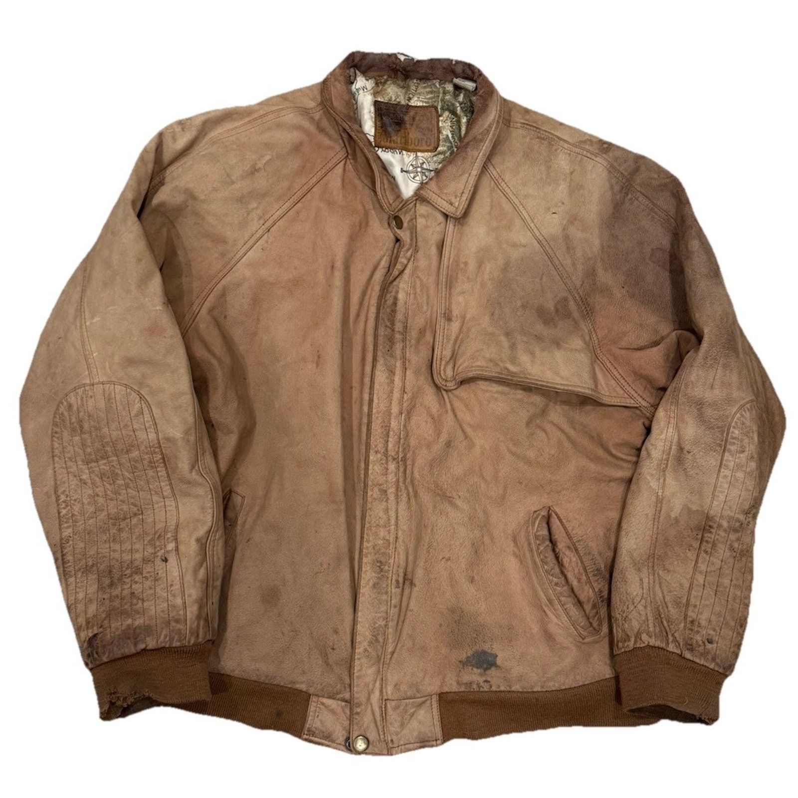 Vintage Marlboro Adventure Jacket Leather Bomber Distressed
