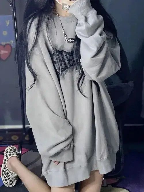 Japanese Brand Vintage Letter Print Hoodies Women Harajuku Grunge Size ONE SIZE - 6 Thumbnail