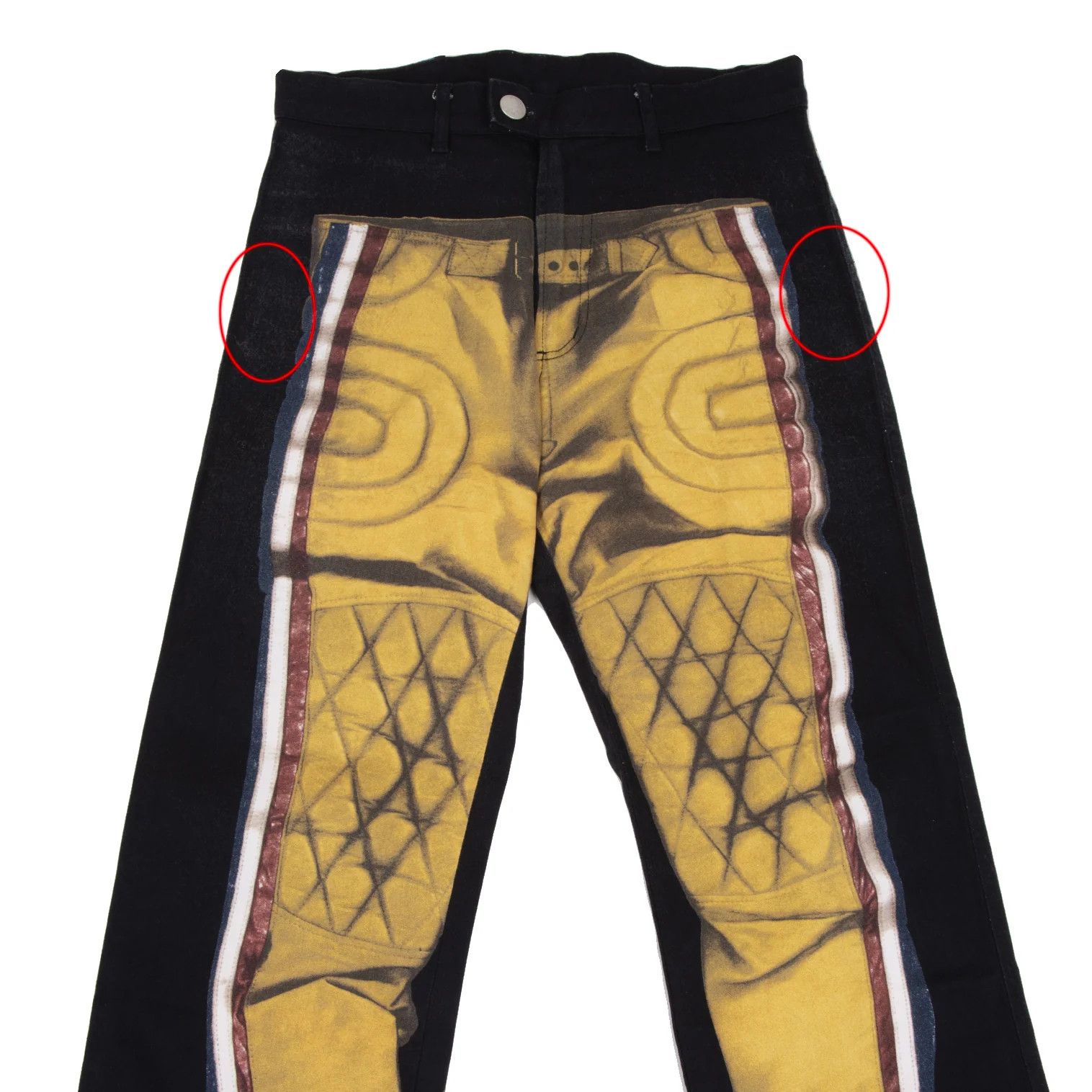 Jean Paul Gaultier Biker Pants with Transfer Design in Navy Yellow Size US 32 / EU 48 - 2 Thumbnail