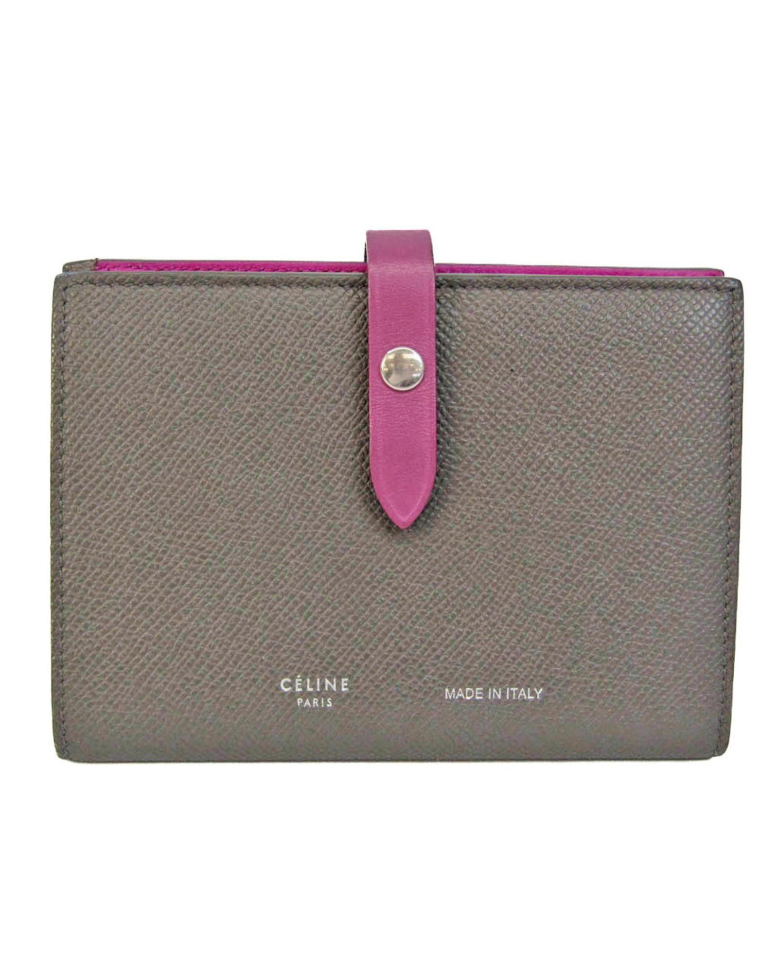image of Celine Chic Leather Multi-Function Wallet in Grey, Women's