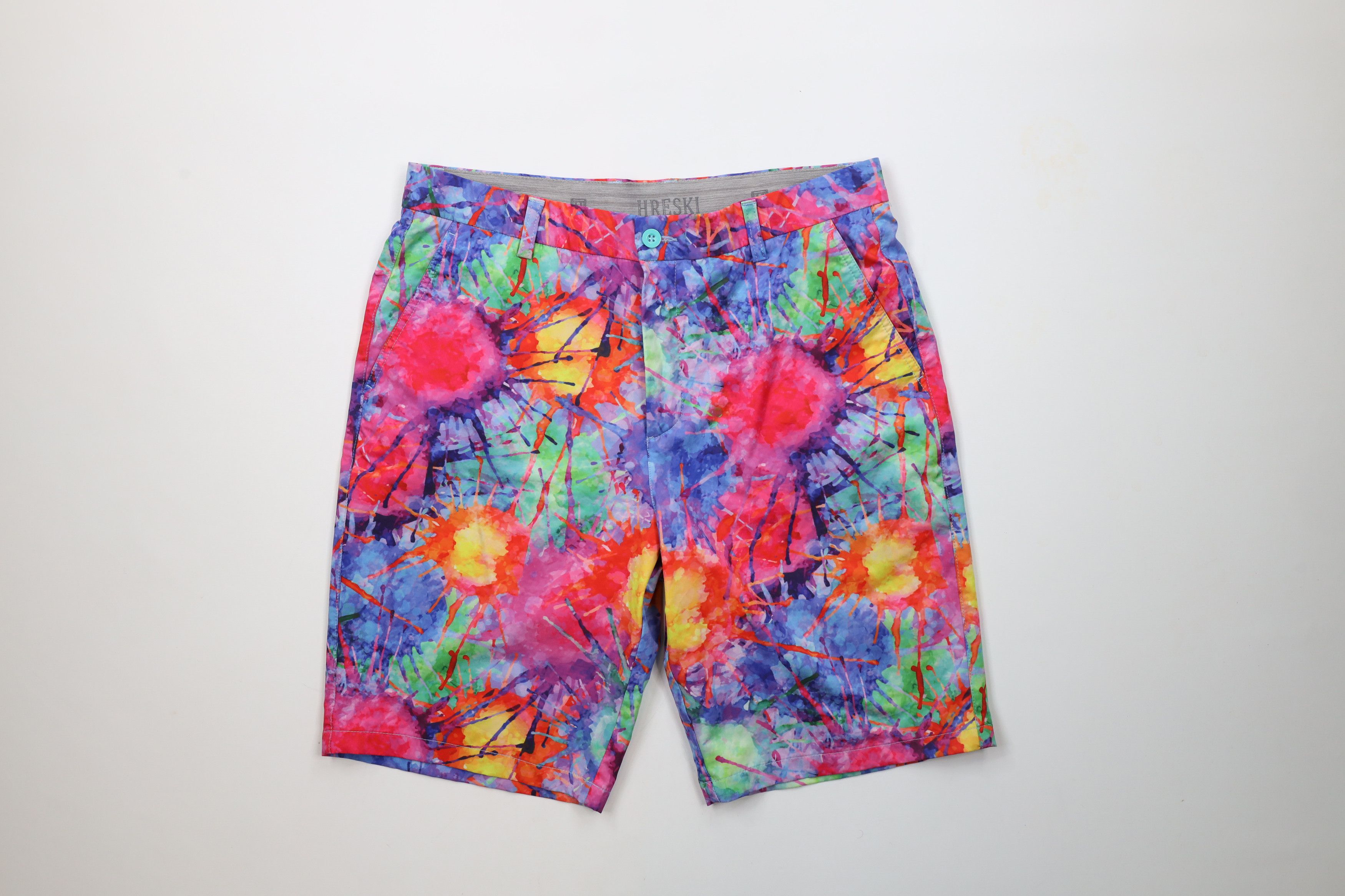 Vintage Hreski Golf Rainbow Paint Splatter Golfing Chino Shorts Size US 34 / EU 50 - 1 Thumbnail