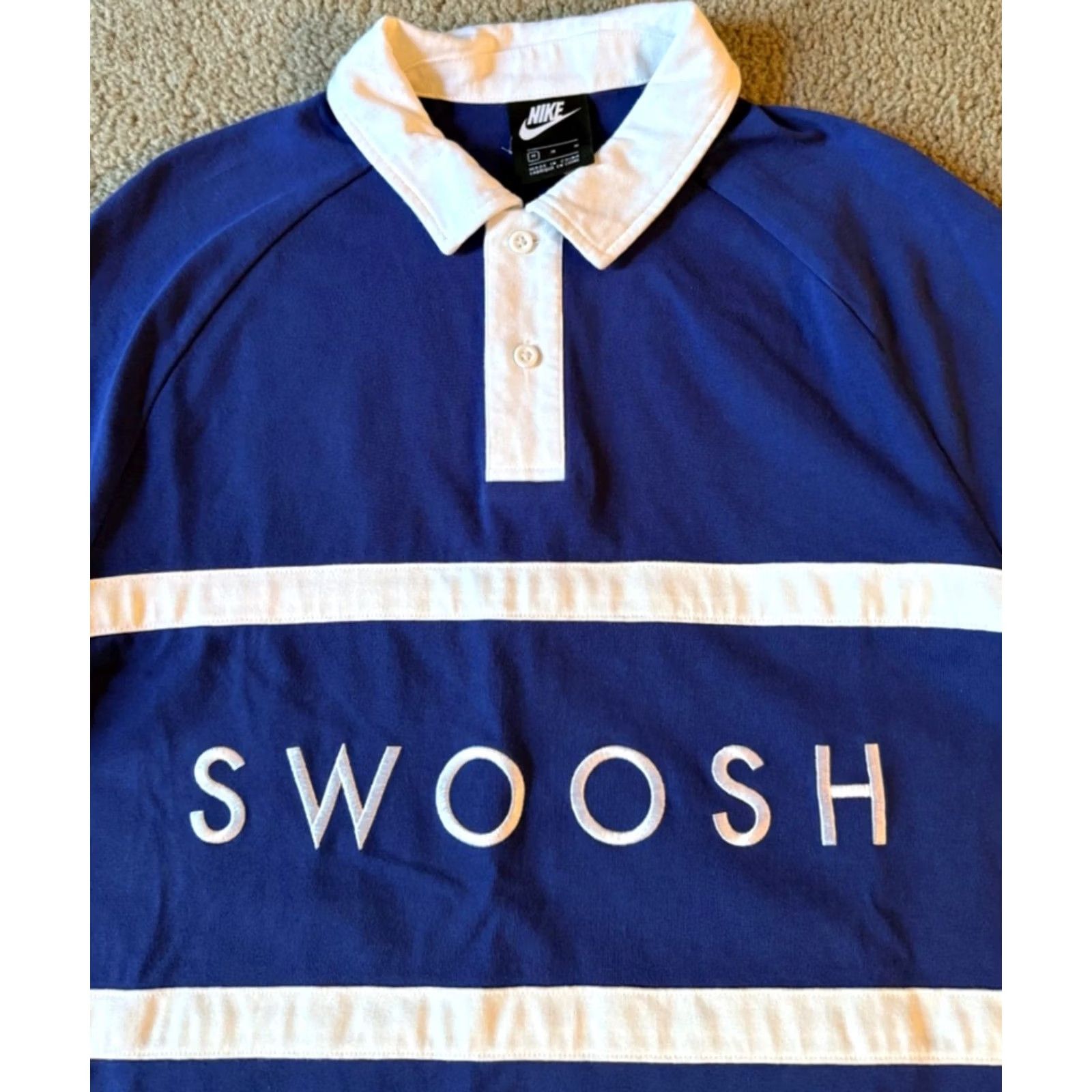 Nike Nike Blue Rugby Polo Shirt Long Sleeve Men's Medium Swoosh Spell Out Button Collared Size US M / EU 48-50 / 2 - 2 Thumbnail