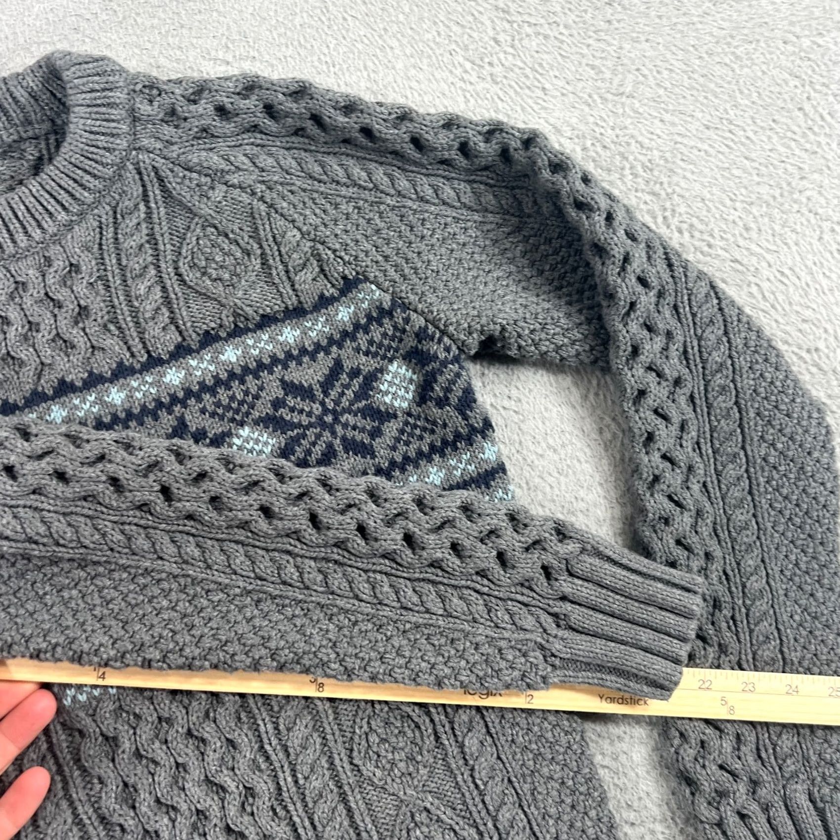 Vintage LL Bean Signature Cotton Fisherman Sweater Fair Isle Gray Blue Sz Medium Size US M / EU 48-50 / 2 - 4 Thumbnail