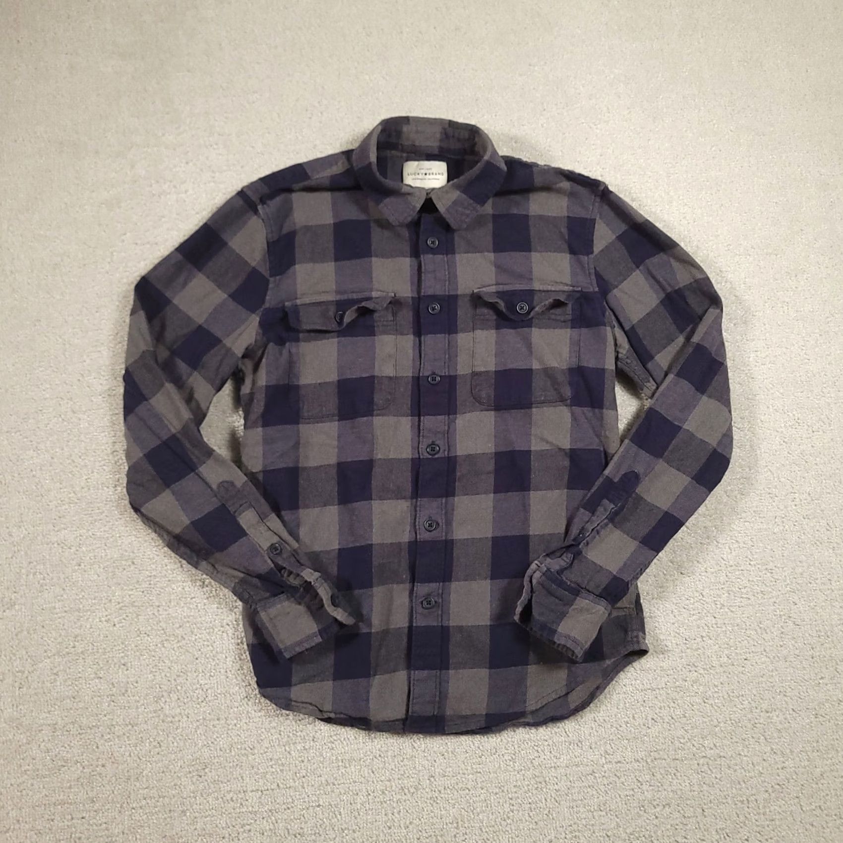 Lucky Brand Lucky Brand Button Up Flannel Shirt Mens S Blue Gray Plaid Casual Shirt Size US S / EU 44-46 / 1 - 2 Thumbnail
