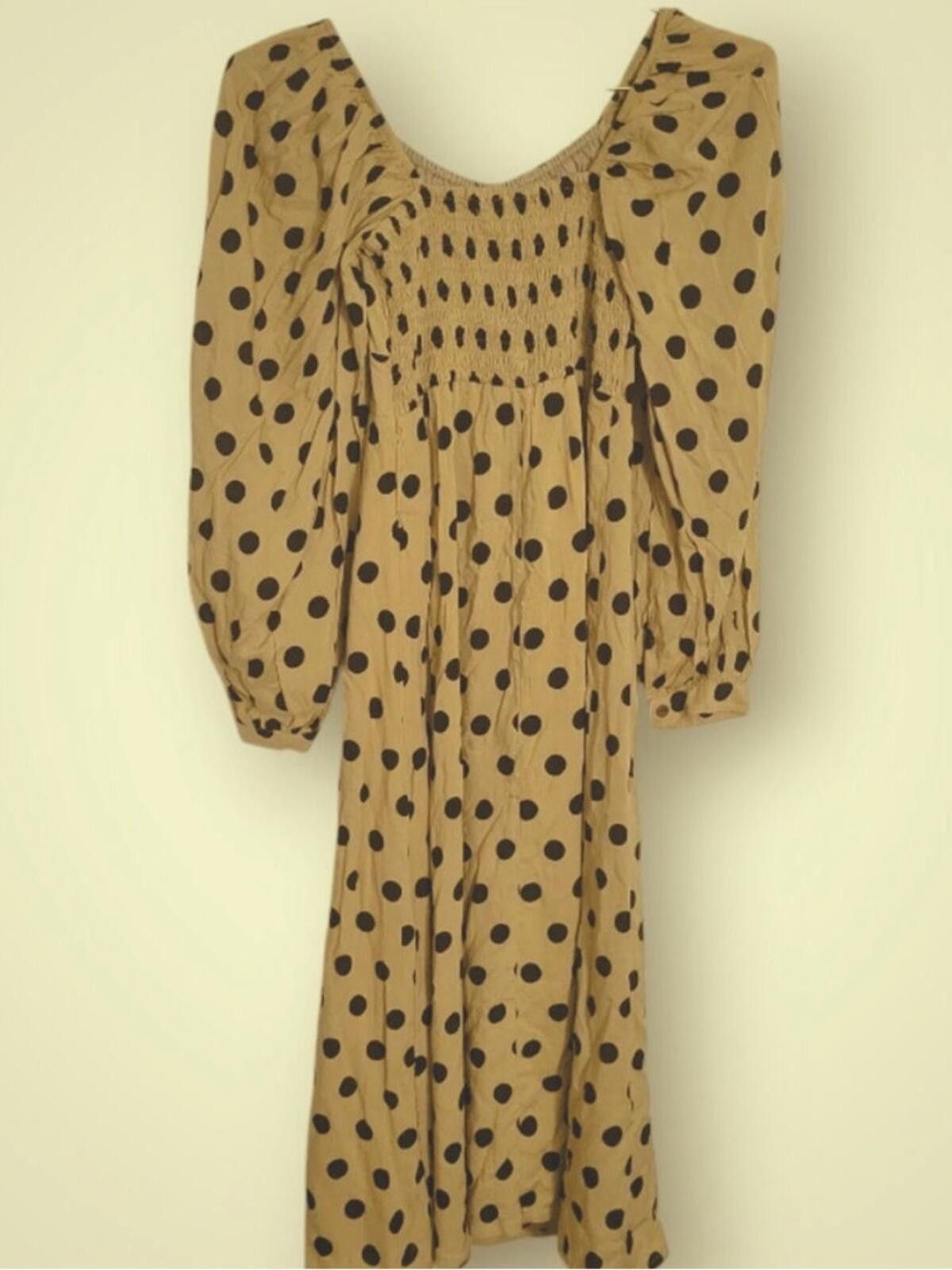 Other Faithfull the Brand Beige Midi Dress with Black Polka Dots Size S / US 4 / IT 40 - 8 Thumbnail