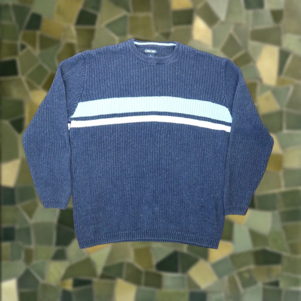 Cherokee VINTAGE Cherokee Navy Blue Stripe Crewneck Sweater Mens XL Vintage 90s Chip Ramie Cotton Knit Pullover Long Sleeve Size US XL / EU 56 / 4 - 1 Thumbnail