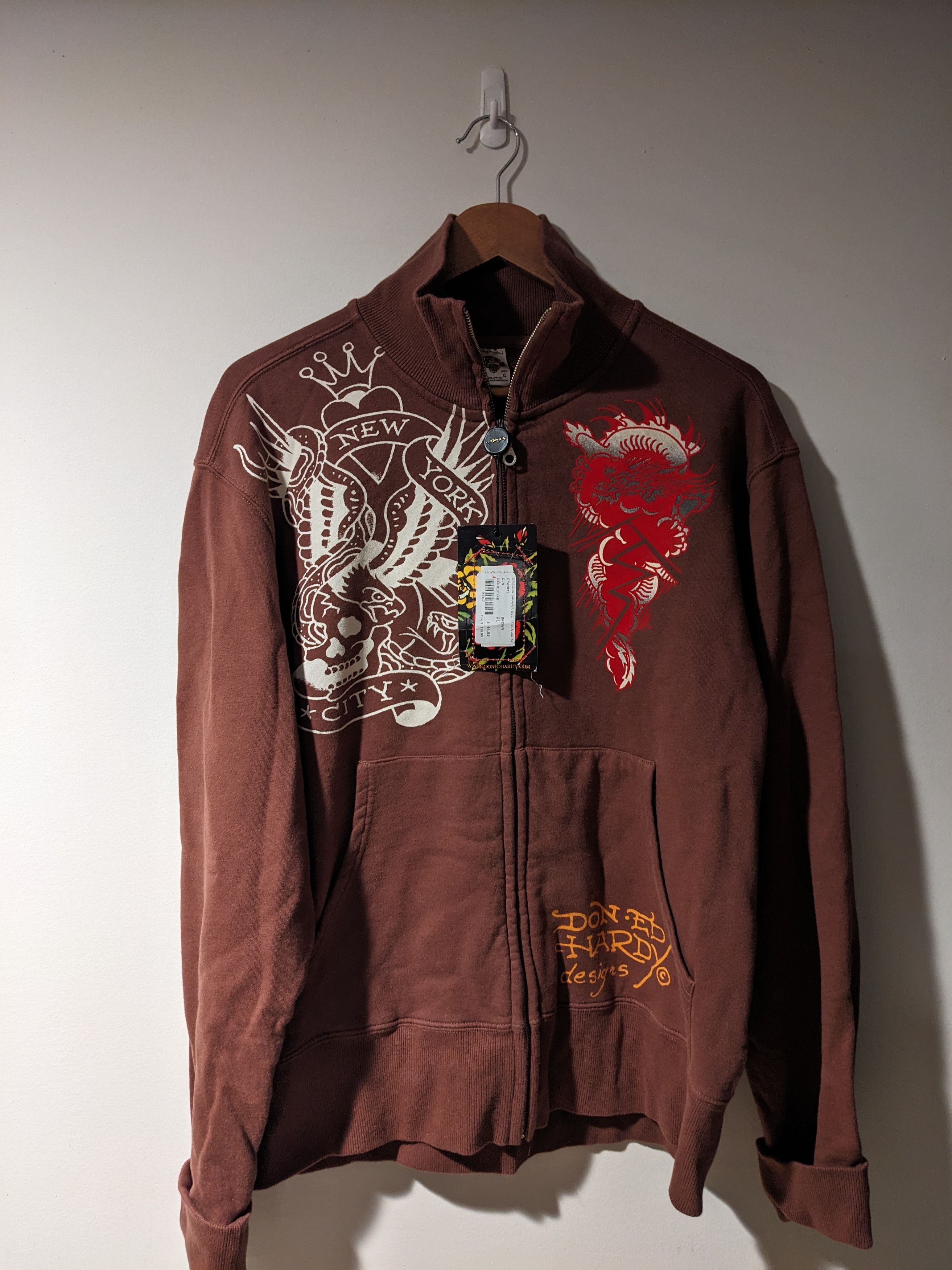 Ed Hardy × Vintage Vintage Y2K Ed Hardy New York Brown X-Large Full Zip Sweater Size US XL / EU 56 / 4 - 1 Thumbnail