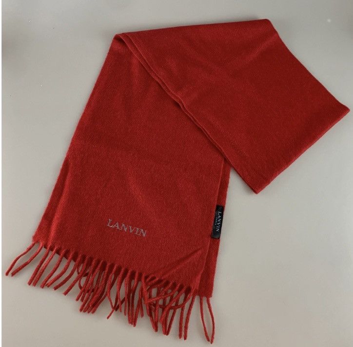 Lanvin Lanvin 🇮🇹 red cashmere fringe ends embroidered scarf NEW Size ONE SIZE - 10 Thumbnail