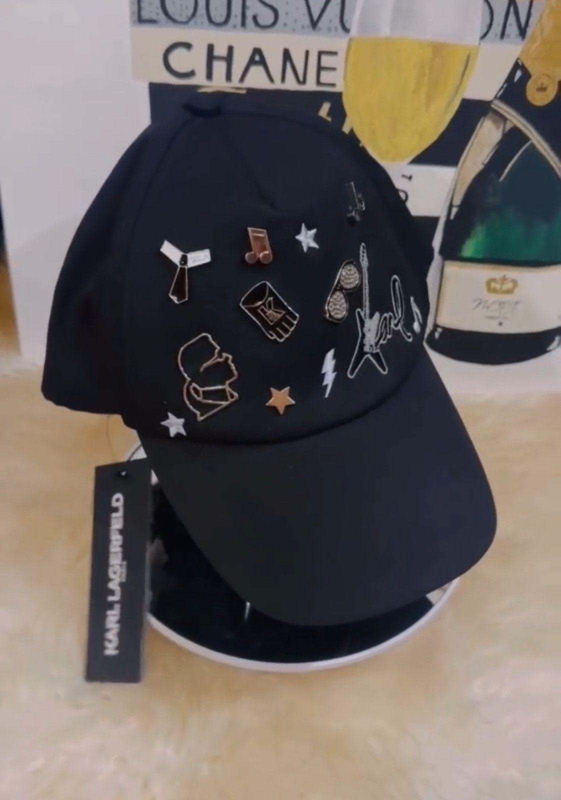 Karl Lagerfeld KARL LAGERFELD Paris Black Logo Cate Pin Charms Baseball Cap Size ONE SIZE - 2 Thumbnail