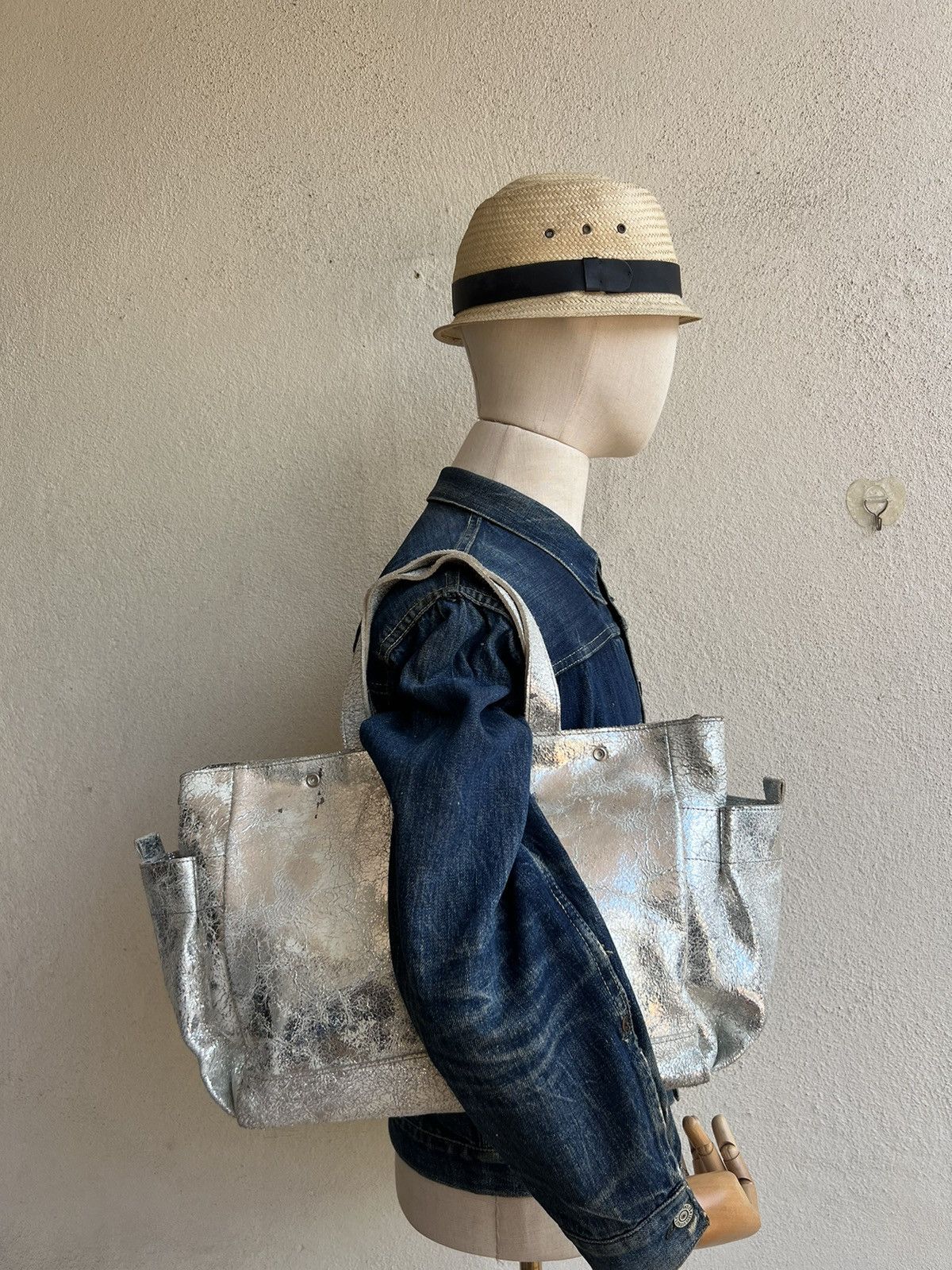 Bag × Issey Miyake × Leather Vintage Zucca Japan Cracked Distress Patina Leather Tote Bag Size ONE SIZE - 3 Thumbnail