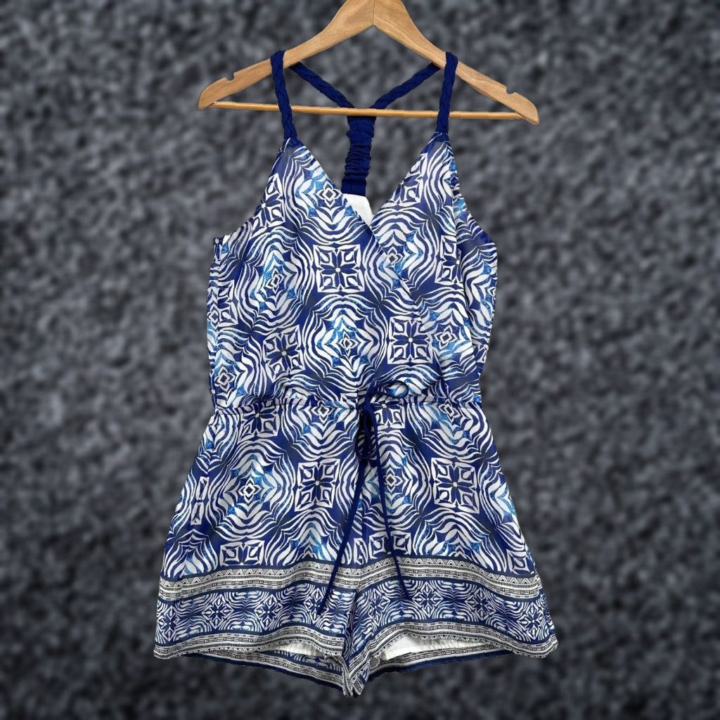 Vintage Adelyn Rae Romper Shorts Racerback Blue Drawstring Waist V-Neck Womens XS Size 26" / US 2 / IT 38 - 1 Thumbnail