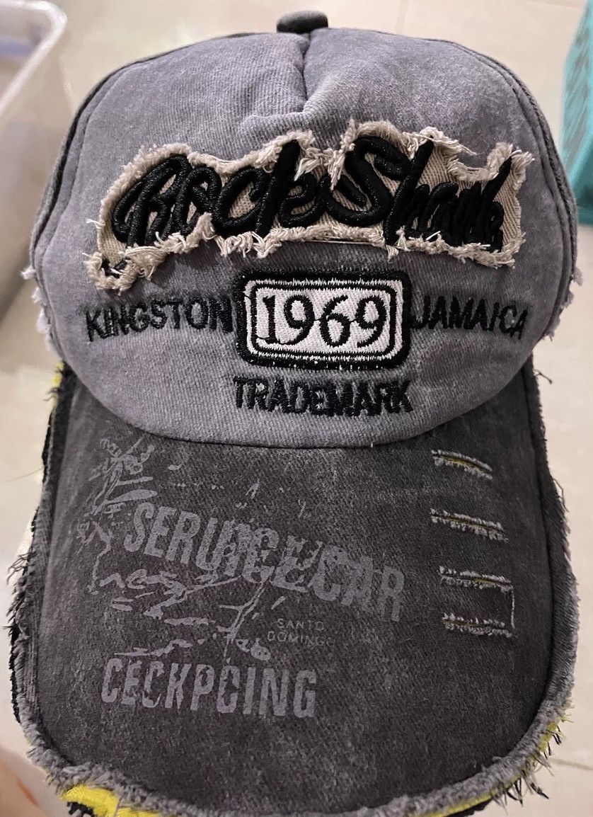 Japanese Brand Y2k retro embroidery distressed damage raw cap hat Size ONE SIZE - 2 Thumbnail