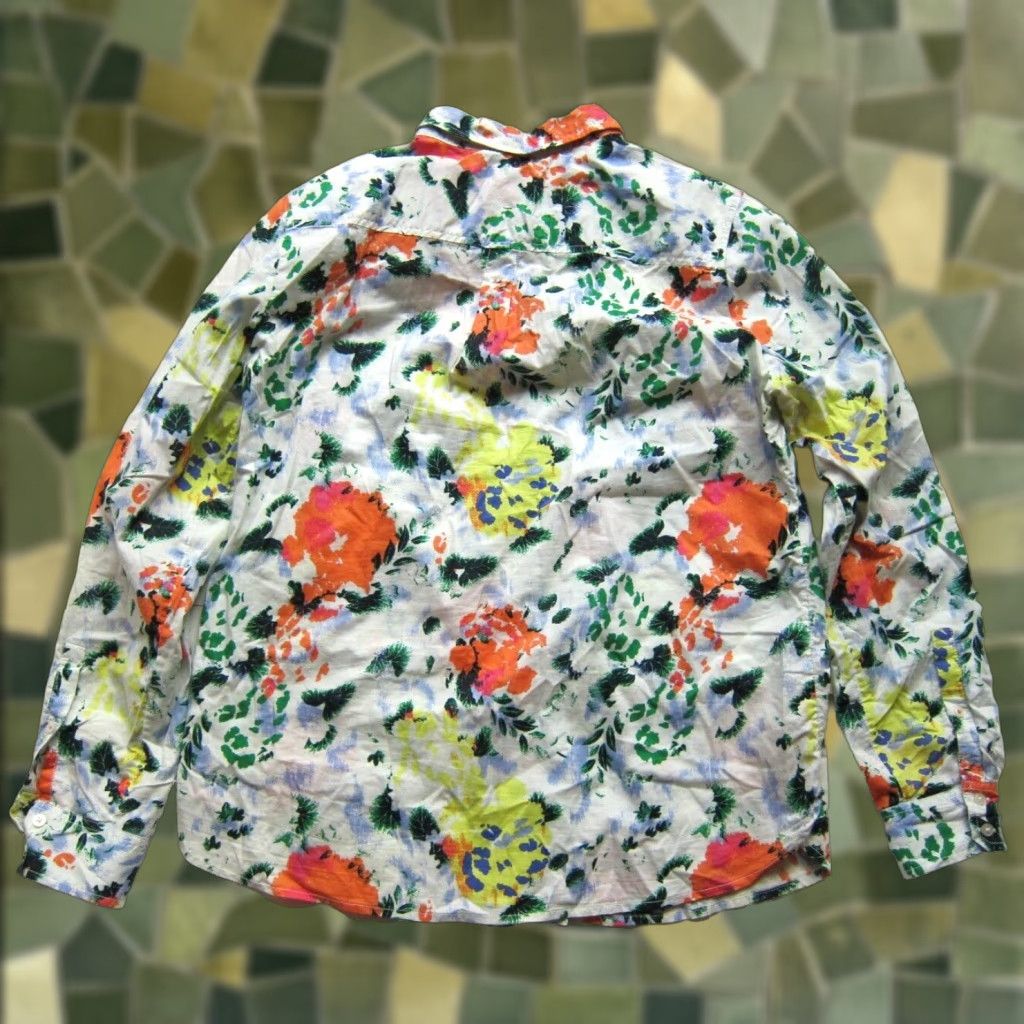 Gap Gap Button-Up Shrunken Boyfriend Shirt L Women Floral Cotton White Orange Yellow Green Size L / US 10 / IT 46 - 1 Thumbnail