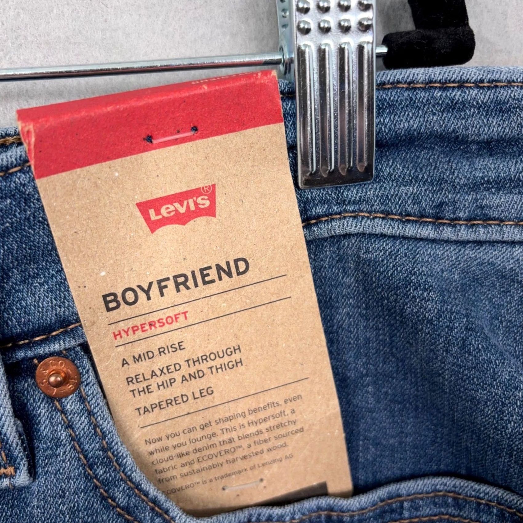 Levi's Levi's Boyfriend Jeans Women 22W Blue Distressed Mid Rise Tapered Denim Hypersoft Size 40" / US 18 - 3 Thumbnail