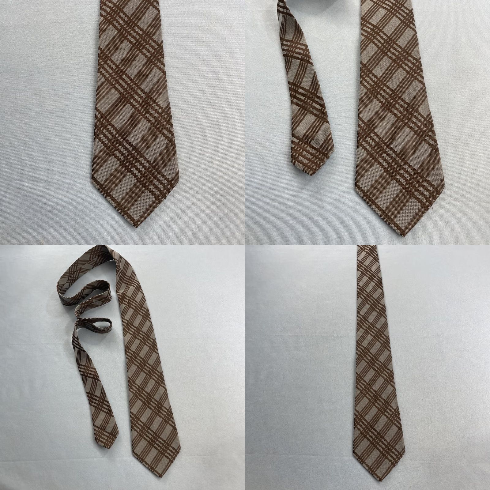 MCM vtg 1970s Woven Tie Textured Silver Gray Brown Cyber Plaid MCM Cowboy 3.5x58" Capsule Necktie Size ONE SIZE - 10 Thumbnail