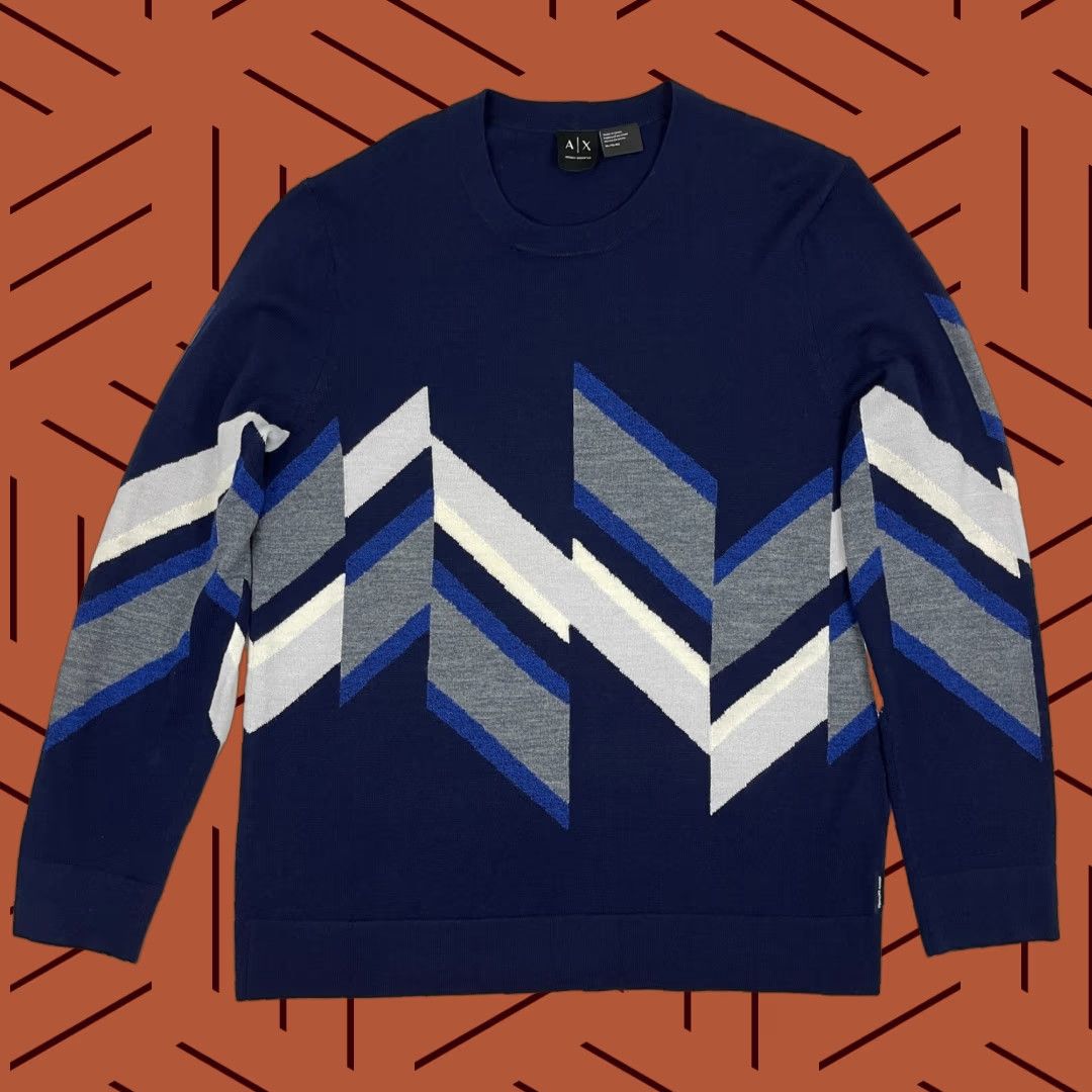 Armani Exchange Armani Exchange Sweater Mens XL Blue Geometric Merino Wool Crew Pullover Jumper Size US XL / EU 56 / 4 - 1 Thumbnail