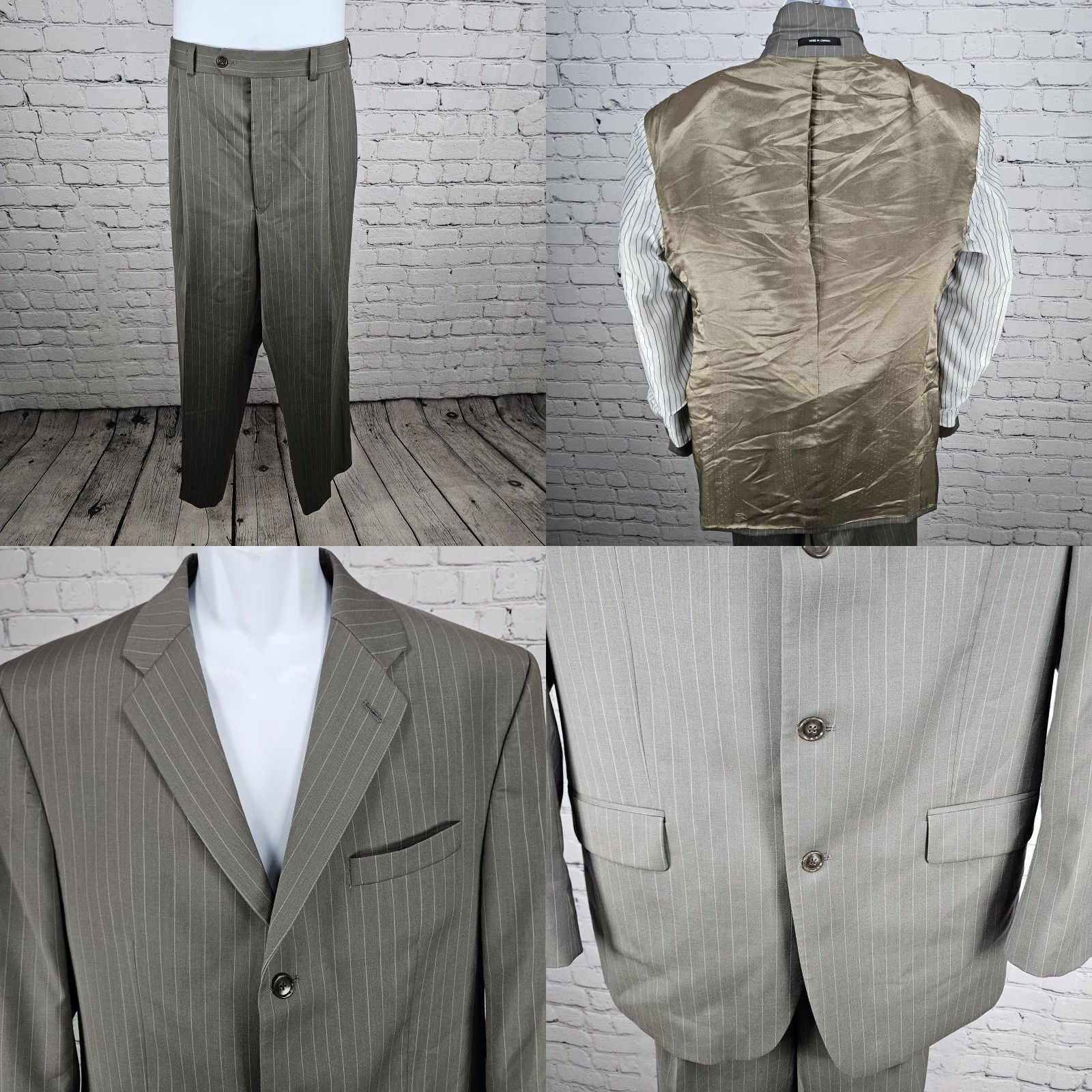Calvin Klein Calvin Klein Grey 100% Wool Striped Full Pant Suit 2 Piece Set 42R Mens Suit Shirt? Size 42R - 8 Thumbnail