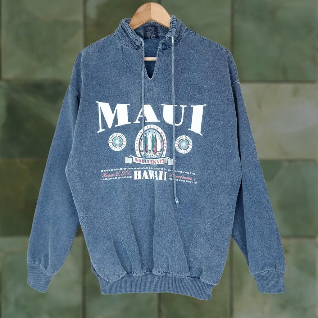 Vintage VINTAGE Maui Sweatshirt Mens Large Blue Hawaii World Regatta Pullover Knit Cotton Graphic Print 90s Mens Size US L / EU 52-54 / 3 - 1 Thumbnail