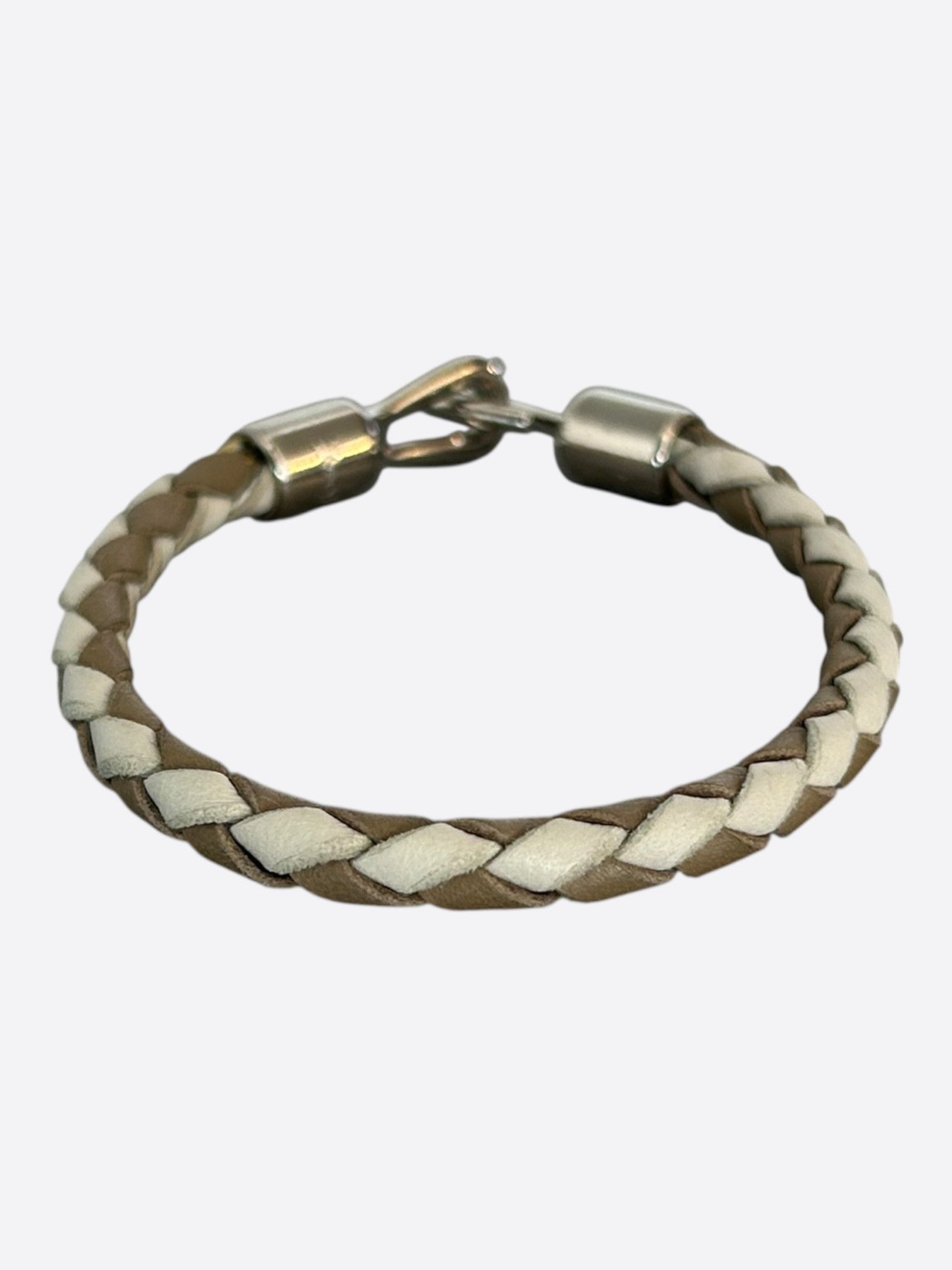 Saint Laurent Paris Saint Laurent Beige & Brown Braided Leather Bracelet Size ONE SIZE - 1 Thumbnail
