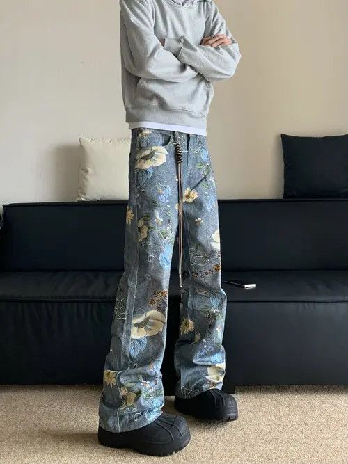 Japanese Brand Nozomi x Nanae Full Print Floral Loose Wide Leg Jeans Size US 33 - 4 Thumbnail