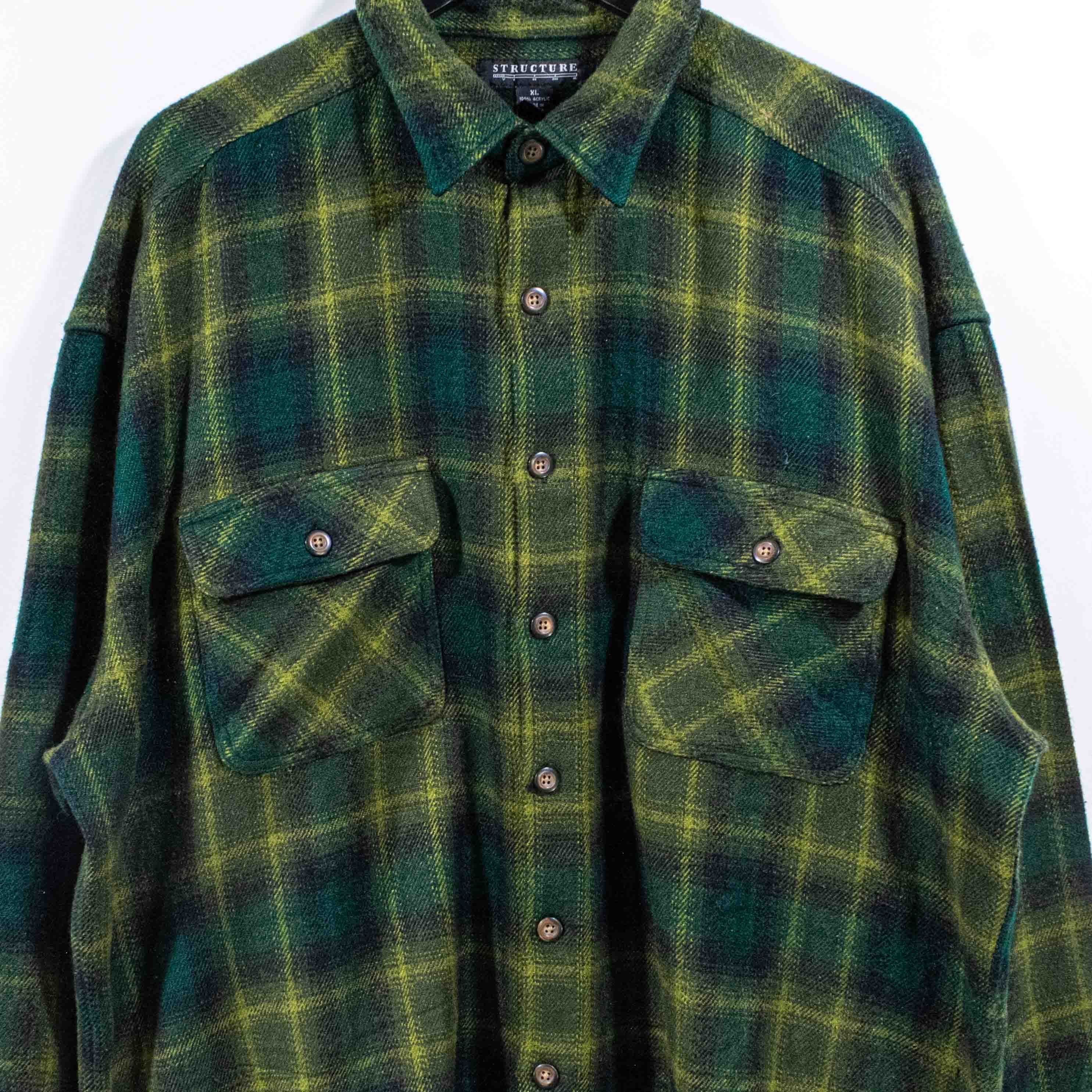 Structure × Vintage Structure Plaid Flannel Button Shirt Grunge Skater VTG Baggy Size US XL / EU 56 / 4 - 3 Thumbnail