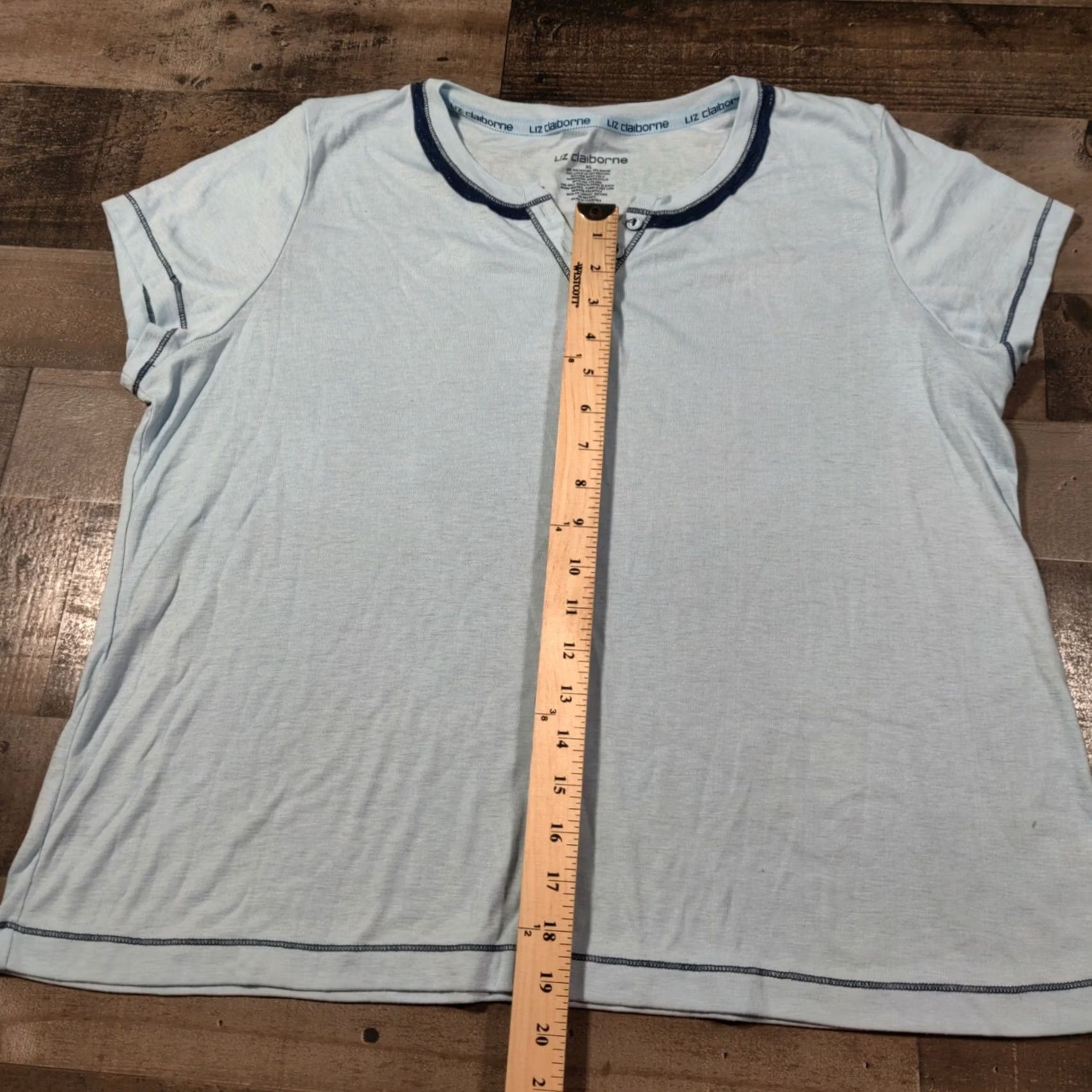 Liz Claiborne Liz Claiborne Shirt Womens XL Blue Henley Cap Sleeve Casual Tee Size XL / US 12-14 / IT 48-50 - 4 Thumbnail