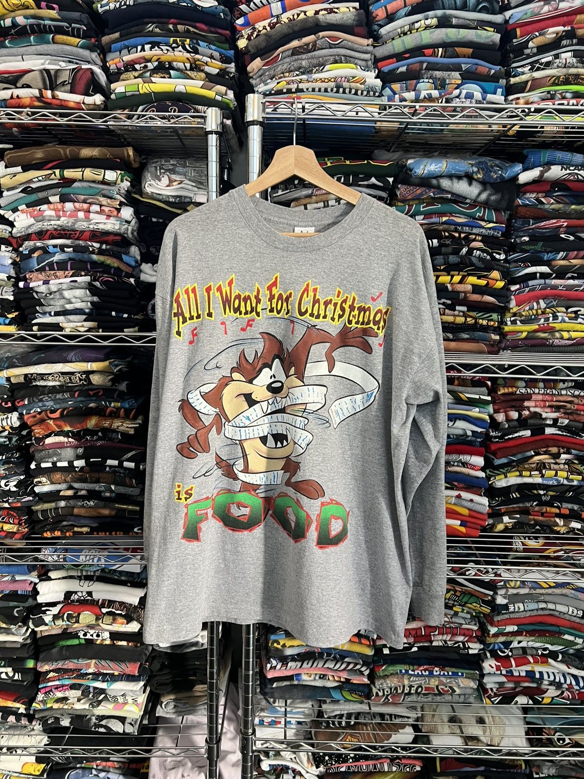 Warner Bros 1997 Taz All I Want For Christmas Is Food Looney Tunes Tee Size US L / EU 52-54 / 3 - 1 Thumbnail