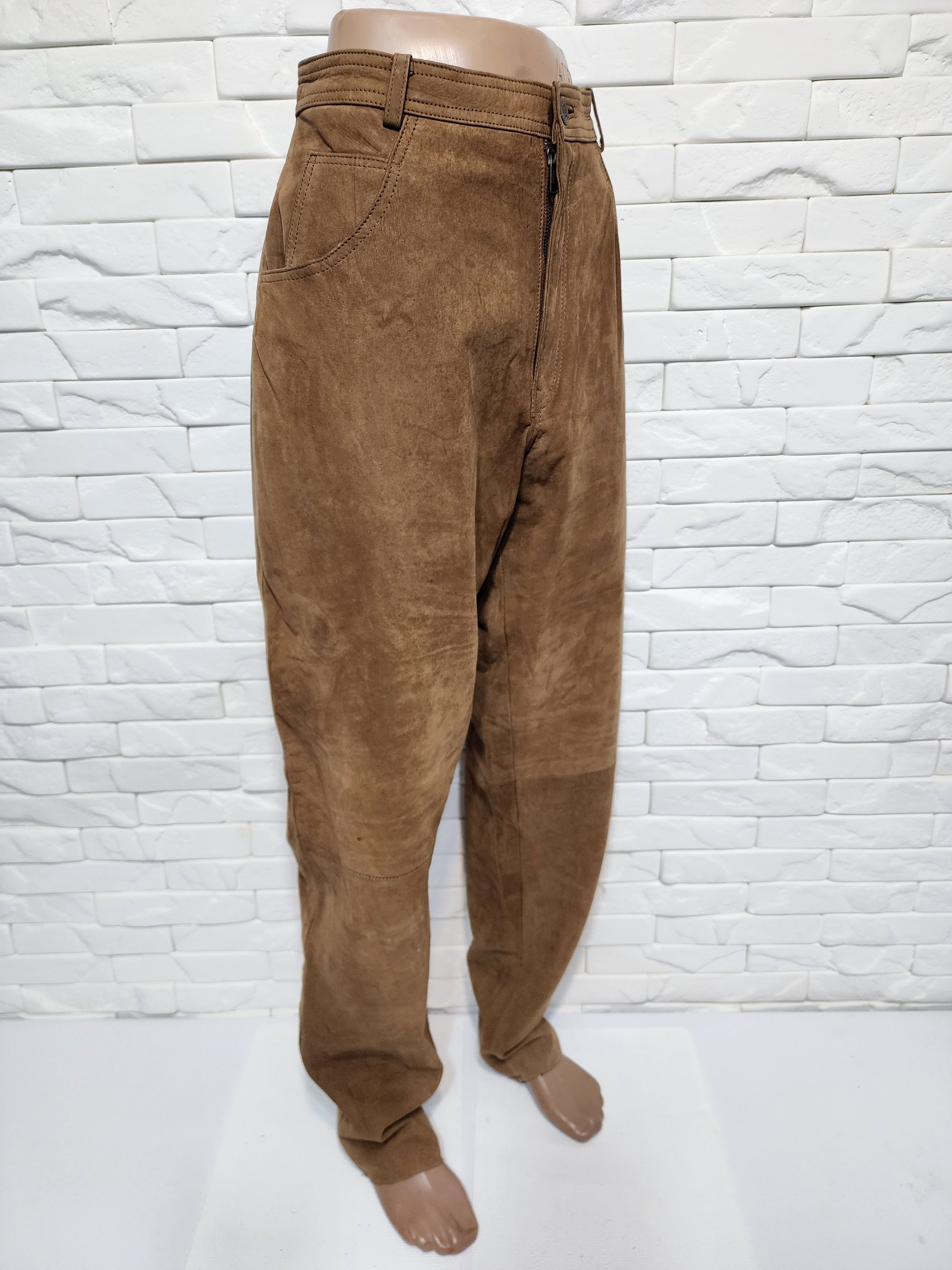 Genuine Leather Brown Men's Nubuck Leather Pants Size US 31 - 3 Thumbnail