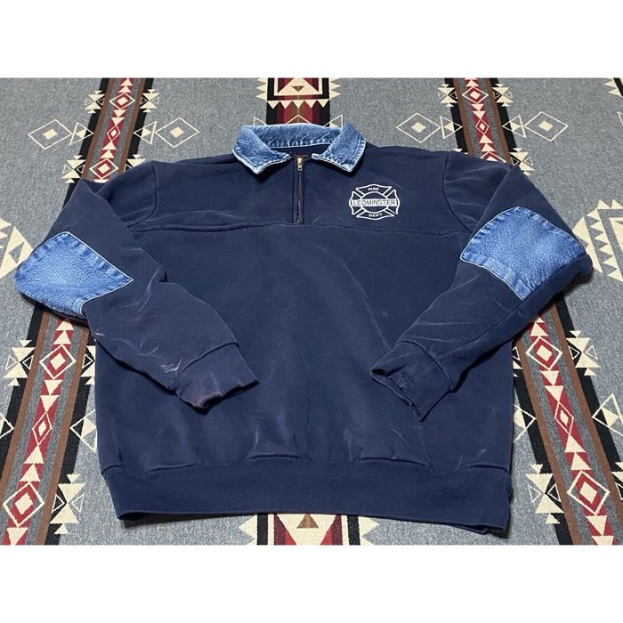 Vintage Leominster FIGHTER DEPT 1/4 ZIP SWEATSHIRT Mens XL Denim