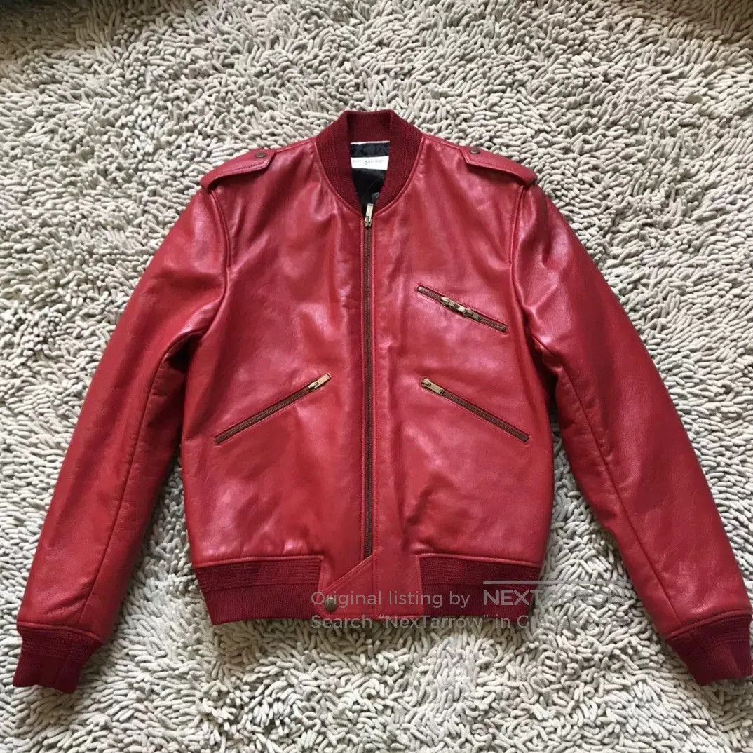 Saint Laurent Paris Saint Laurent Men's Red Leather Bomber Jacket. Size US M / EU 48-50 / 2 - 1 Thumbnail