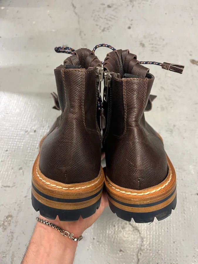 Designer × Kris Van Assche × Vintage 2010s Kris Van Assche Brown Leather Fringe Boots Size US 11 / EU 44 - 7 Thumbnail