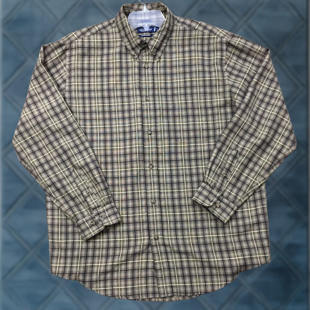 Vintage Consensus Shirt Mens Large Beige Black Plaid Long Sleeve Button Up Microfiber Size US L / EU 52-54 / 3 - 1 Thumbnail