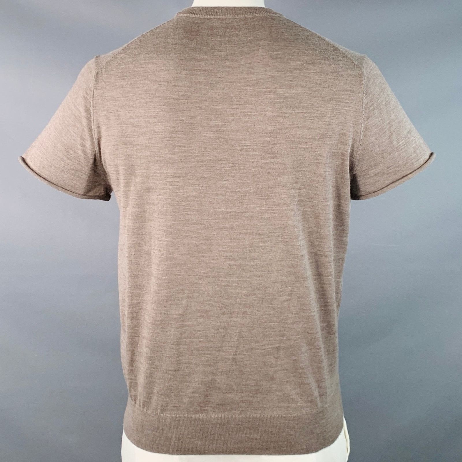 Suitsupply Brown Heather Knit Merino Wool Jersey Crew Neck T-shirt Size US XL / EU 56 / 4 - 3 Thumbnail