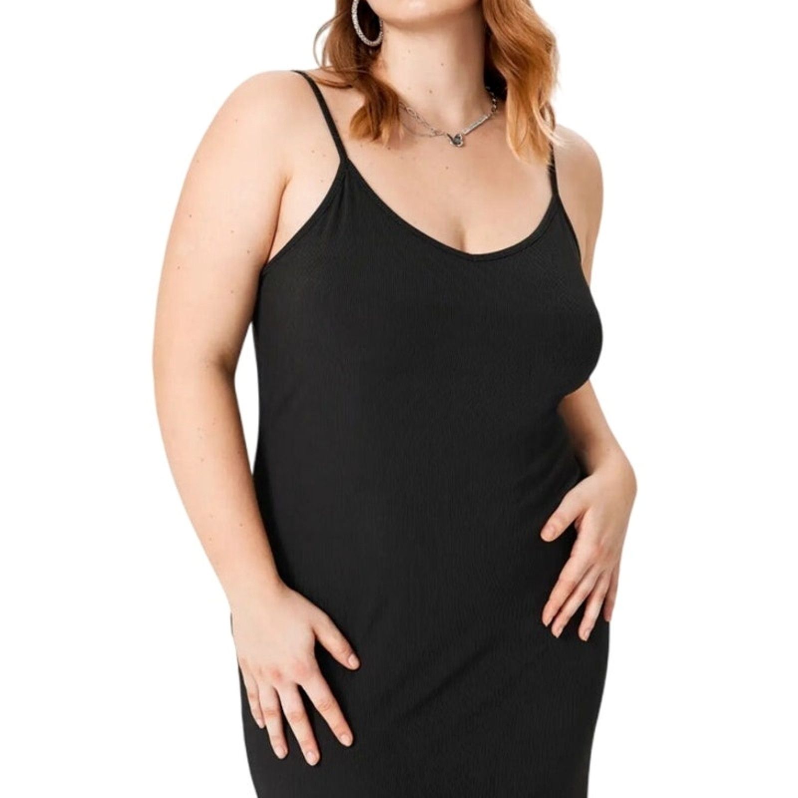 Cider Cider Solid Black Slim Fit Mid Rise V-Neck Cami Maxi Dress Size L / US 10 / IT 46 - 3 Thumbnail