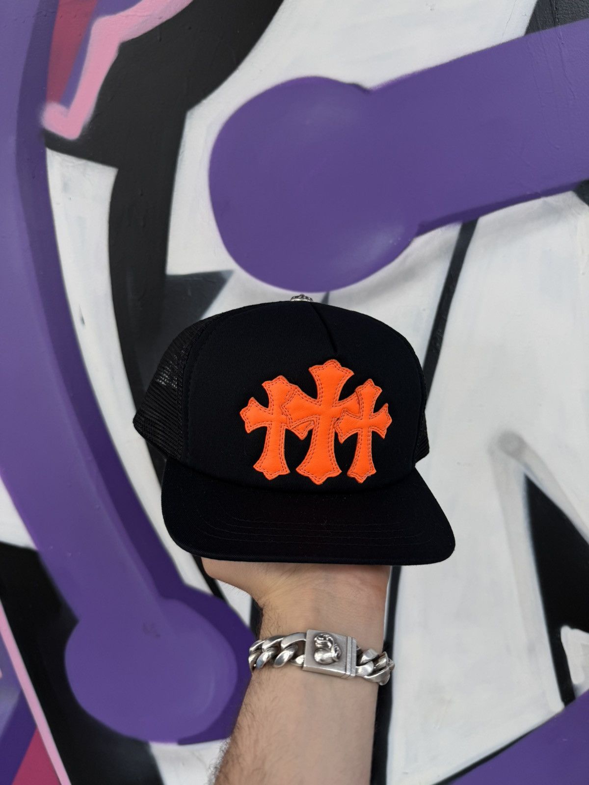 Chrome Hearts Chrome Hearts Black Orange Cemetery Trucker Cap Size ONE SIZE - 1 Thumbnail