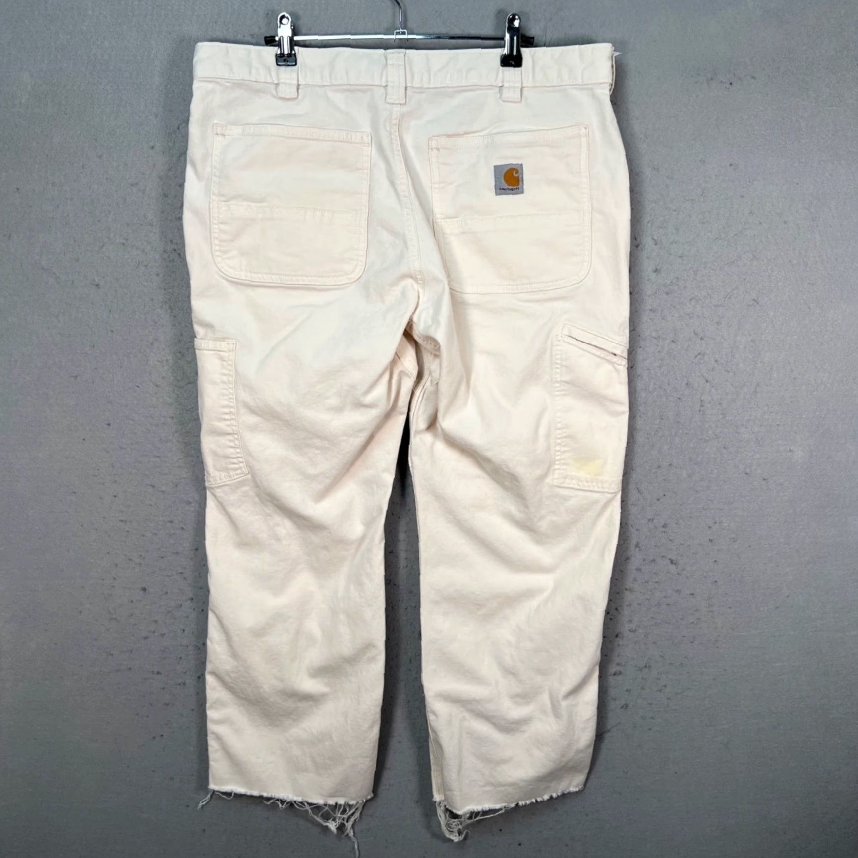 Carhartt VINTAGE Carhartt Relaxed Fit Pants Mens 36 x 25 Off-White Cotton Blend Frayed Hem Work Pants Size US 36 / EU 52 - 2 Thumbnail