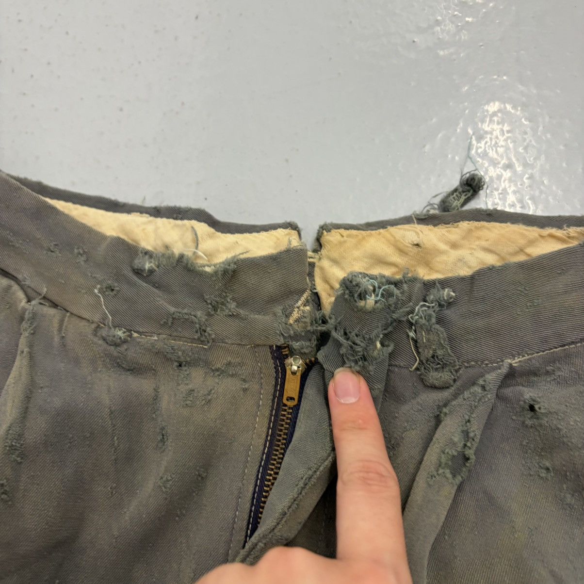 Other Vintage 50s Green Wool Distressed Wide Leg Trousers 26x30 Size 26" / US 2 / IT 38 - 3 Thumbnail
