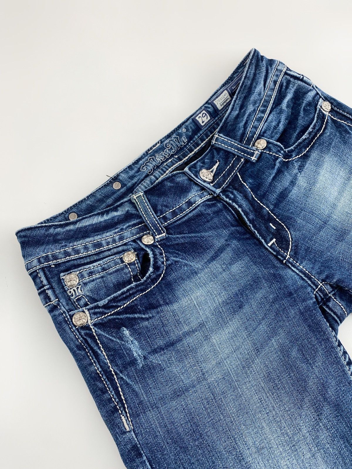 Miss Me Y2K Vintage Miss Me Distressed Studded Bermuda Denim Shorts Size 29" - 2 Thumbnail