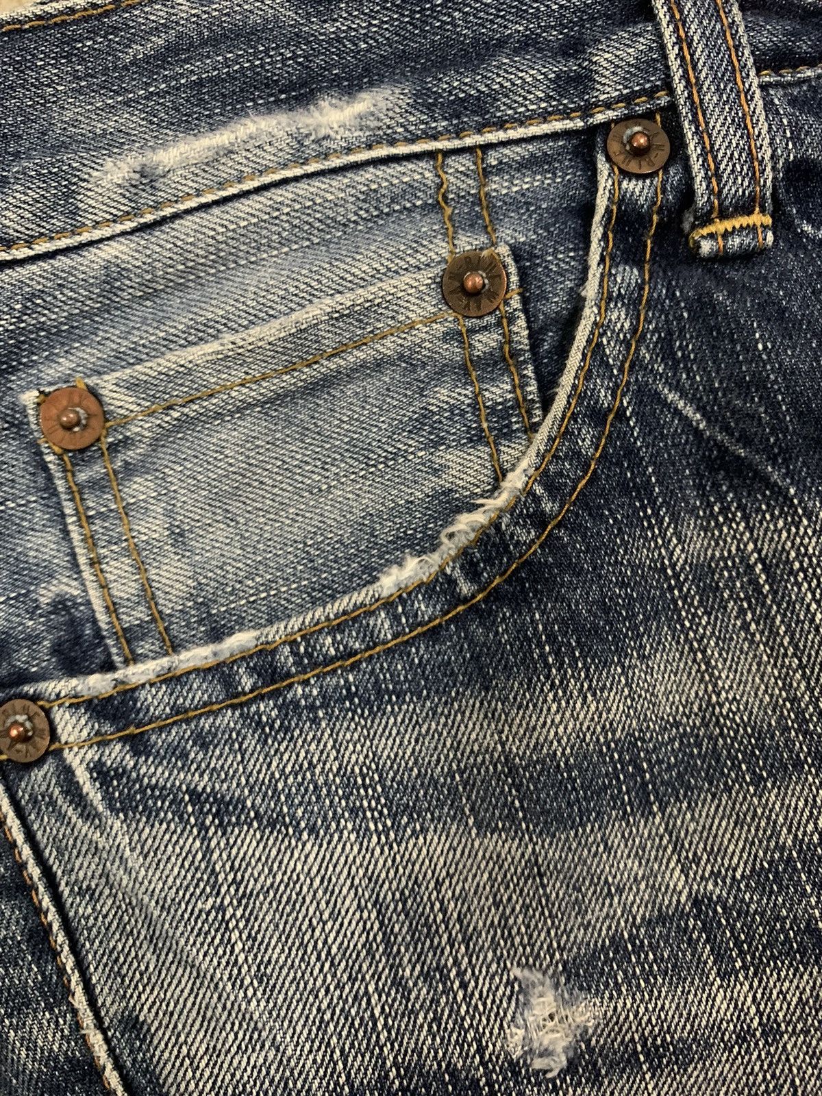 If Six Was Nine Japanese Blue Way Cracked Wash Cross Distressed Flare Jeans Size US 30 / EU 46 - 5 Thumbnail