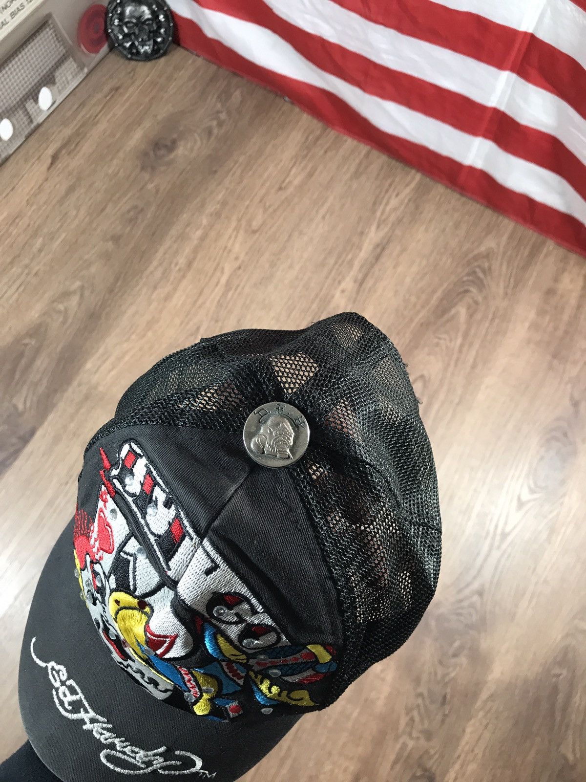 Christian Audigier × Ed Hardy × Vintage Vintage Ed Hardy By Christian Audigier Skull Logo Cap Size ONE SIZE - 9 Thumbnail