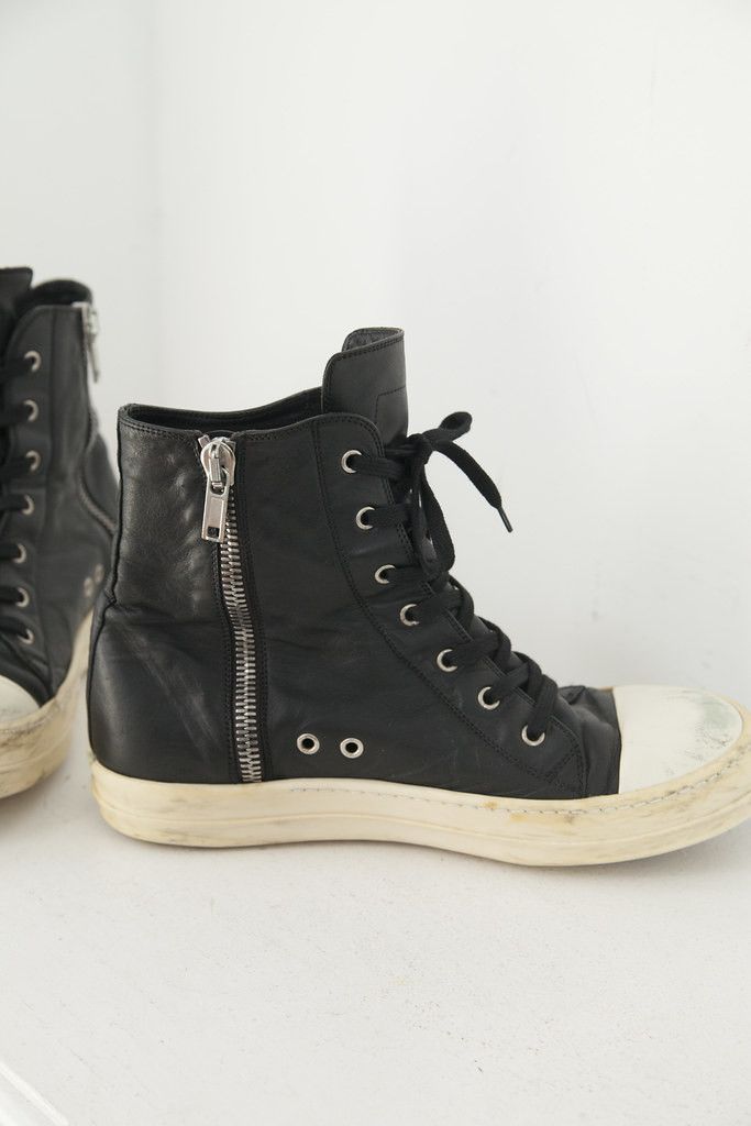 Rick Owens AW17 black leather Ramones sneakers Size US 10 / EU 43 - 4 Thumbnail