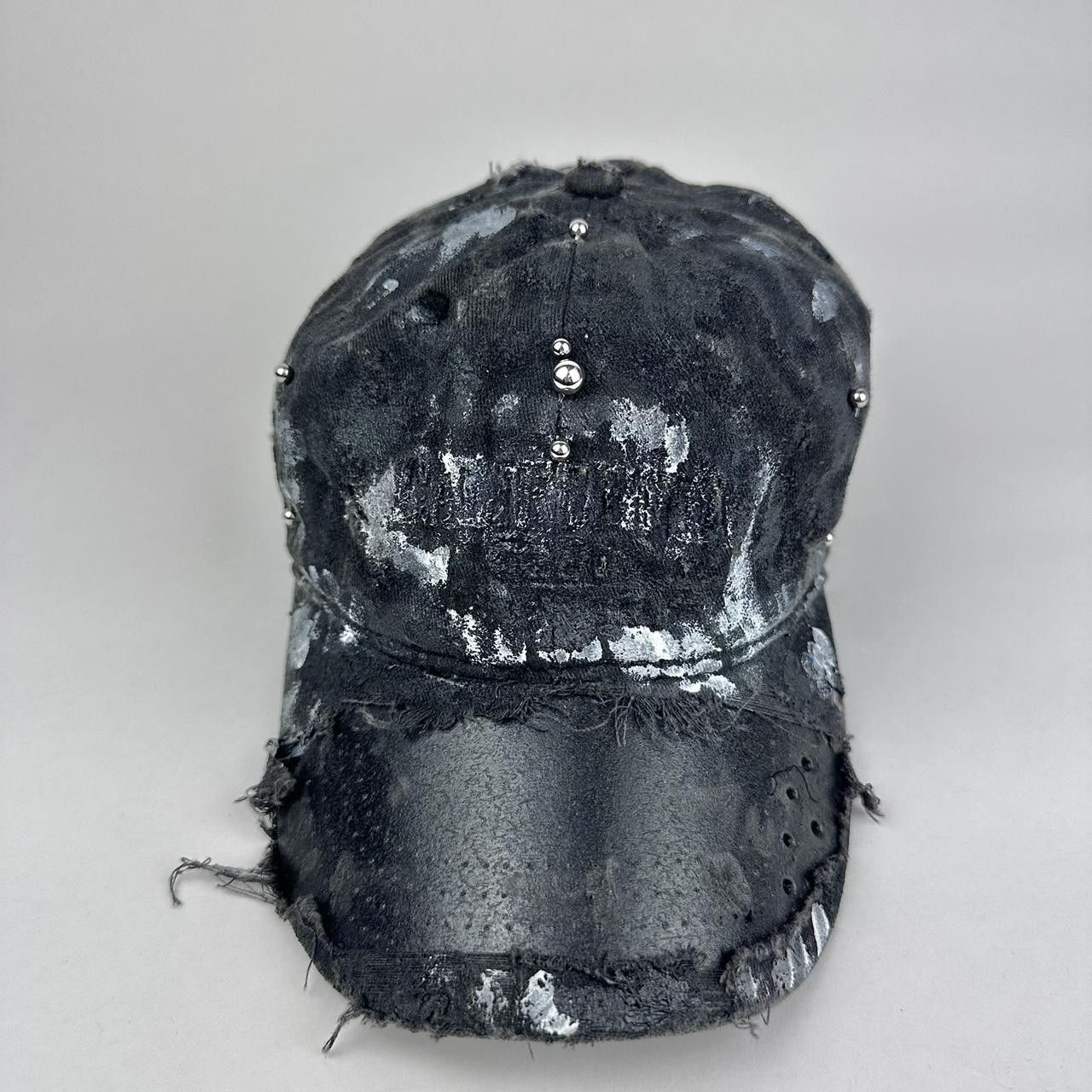 ASTROBOI* 'Cali' Black Painted Pierced Distressed Hat