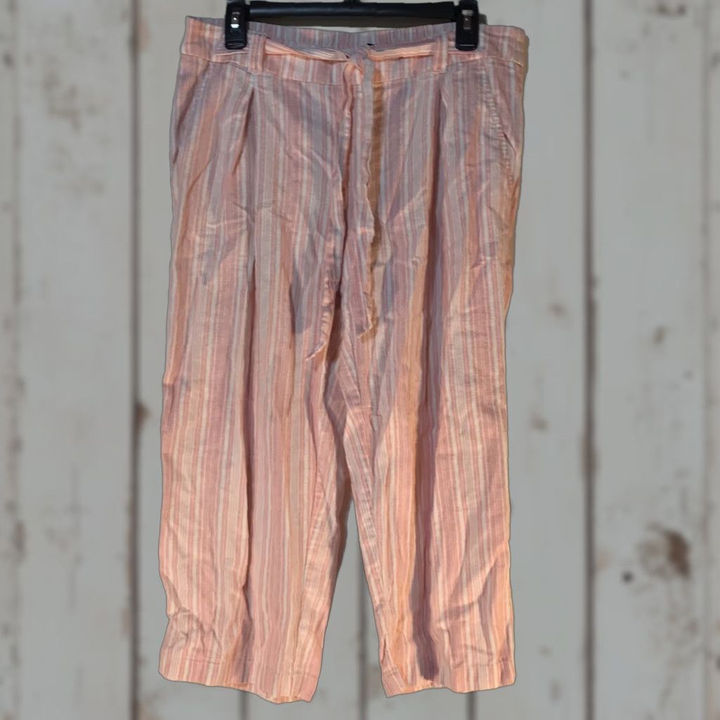 Vintage Ava & Grace Pull On Pants Womens Size L Pink/White Striped Linen Blend Elastic Waist Casual Size 36" / US 14 / IT 50 - 1 Thumbnail