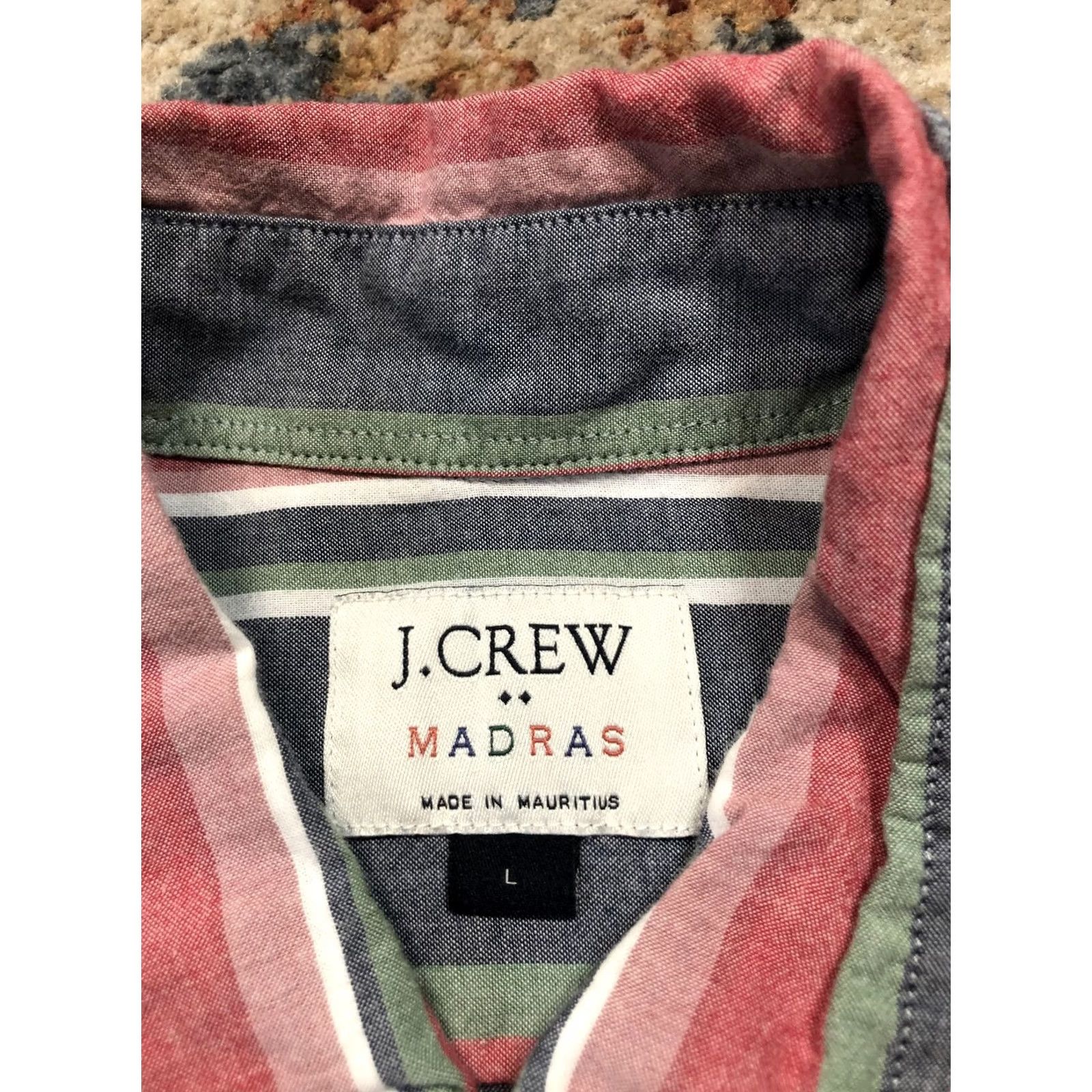 J.Crew J. Crew Madras Shirt Mens L Red Blue Striped Button-Down Long Sleeve G4134 Size US L / EU 52-54 / 3 - 7 Thumbnail