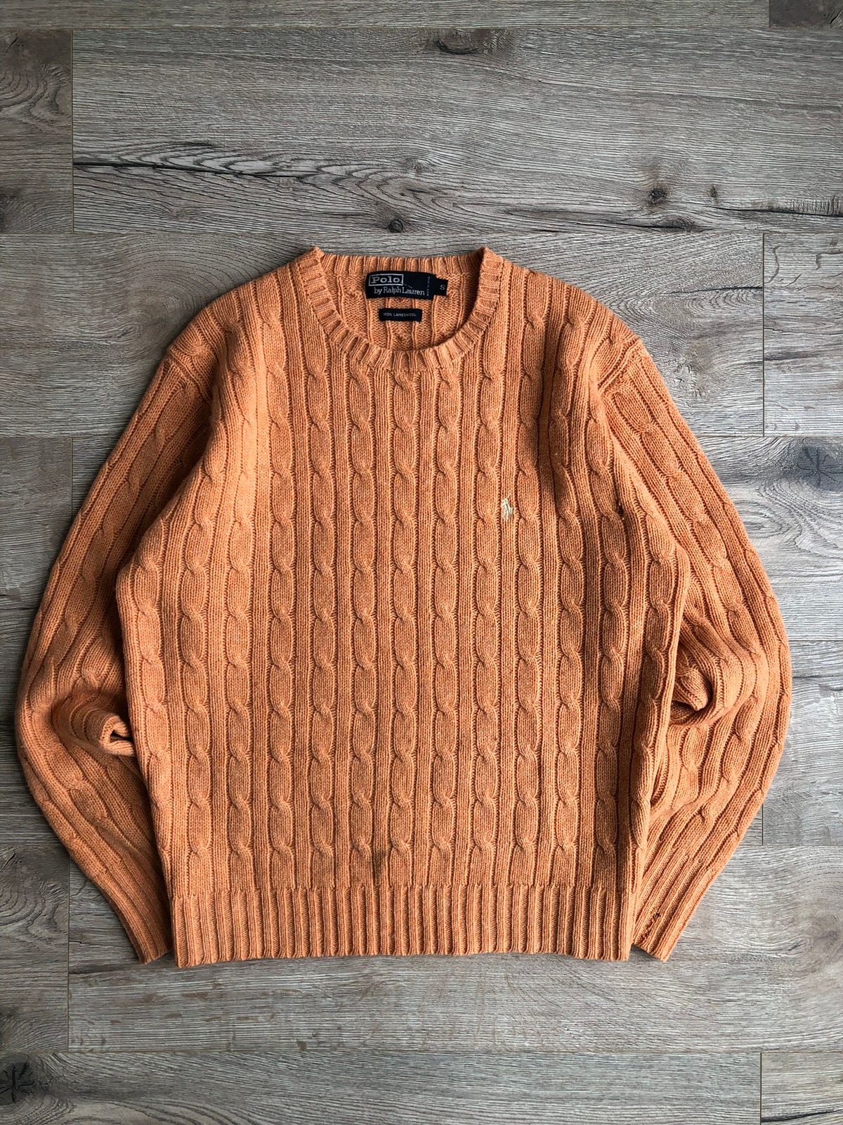 Pre-owned Polo Ralph Lauren X Vintage Polo Ralph Laurent Cable Knit Lambswool Orange Sweater