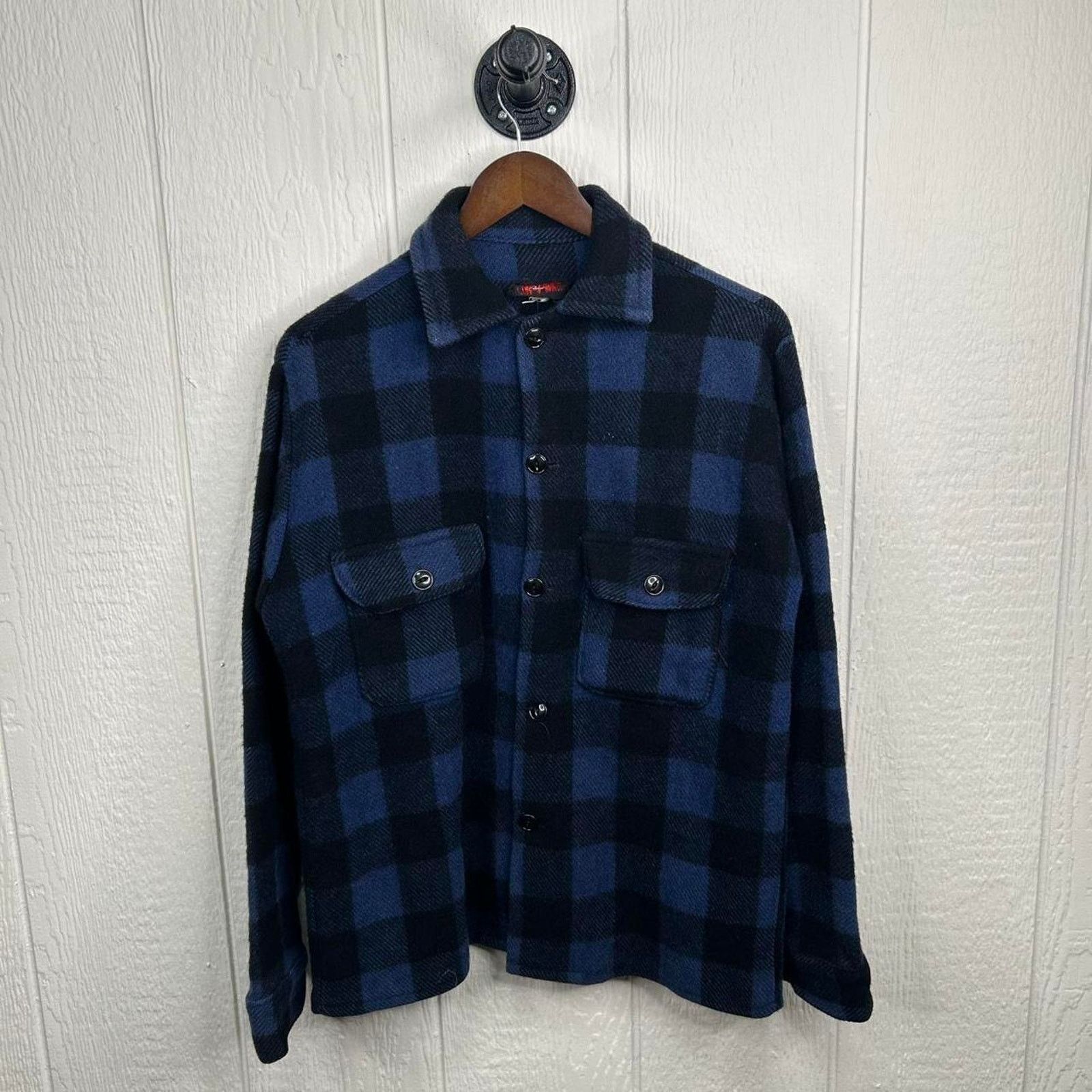 Other Vintage 80's Blue Black Plaid Wool Button-Up Flannel Medium Size US M / EU 48-50 / 2 - 1 Thumbnail