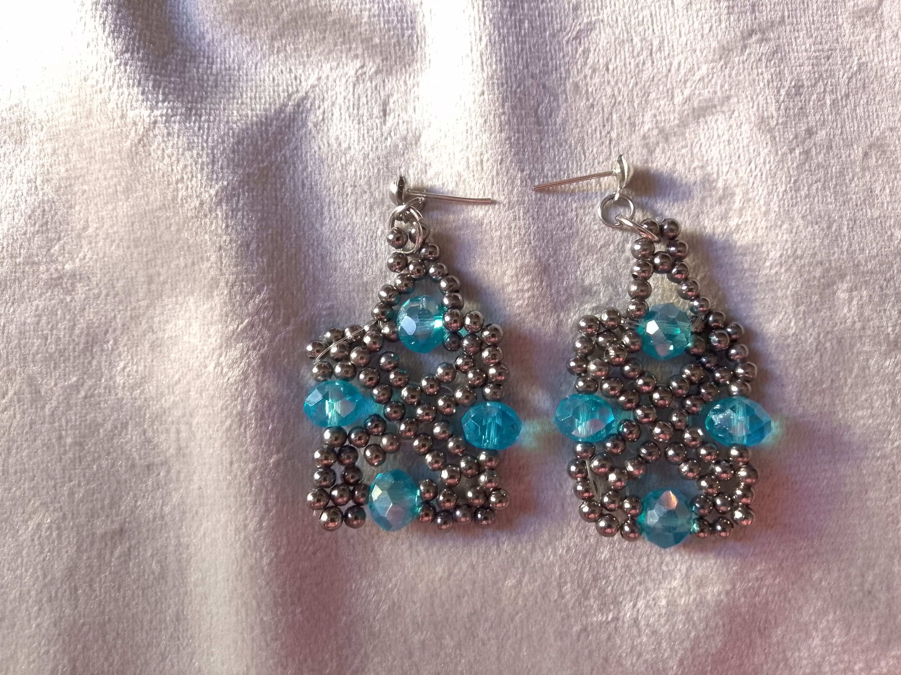 Handmade Vintage style Earrings Blue Crystals Embroidered Party Size ONE SIZE - 5 Thumbnail